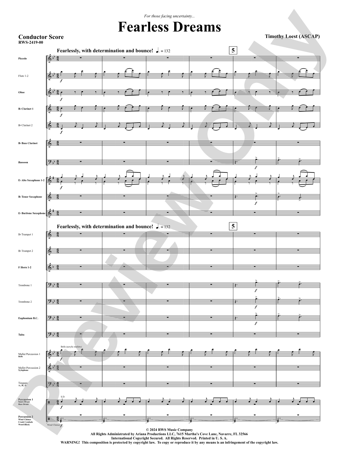 Fearless Dreams: Concert Band Conductor Score & Parts