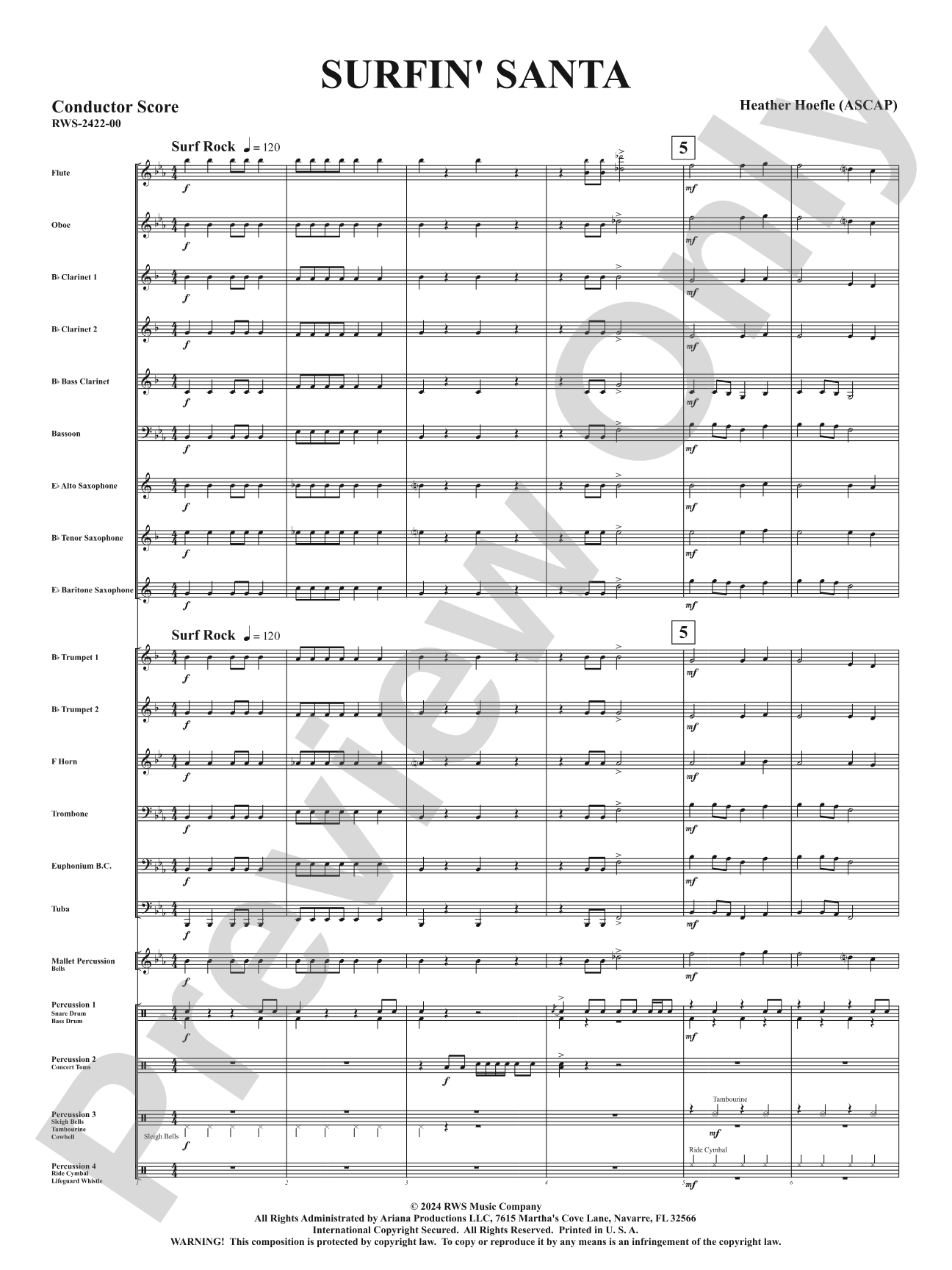 Surfin' Santa: Concert Band Conductor Score & Parts