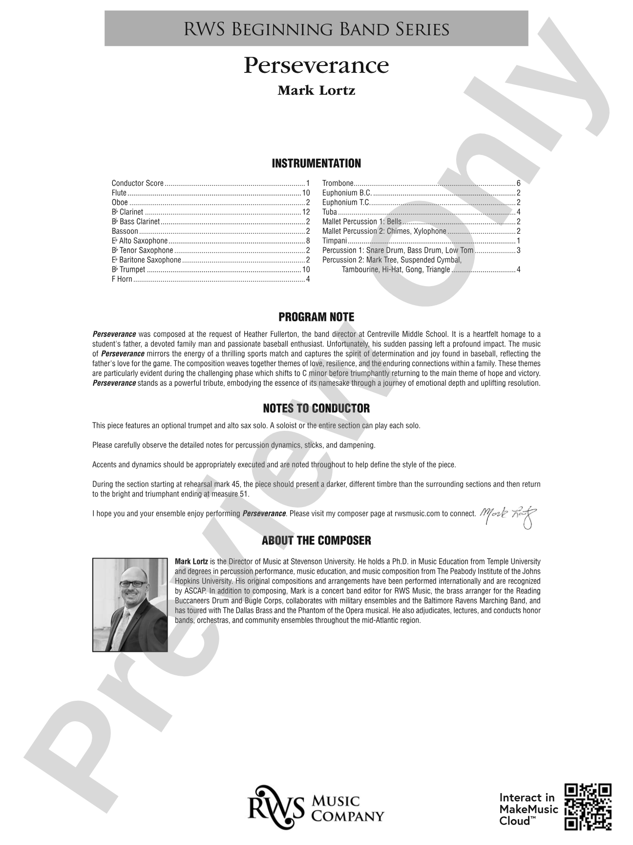 Perseverance: Concert Band Conductor Score & Parts