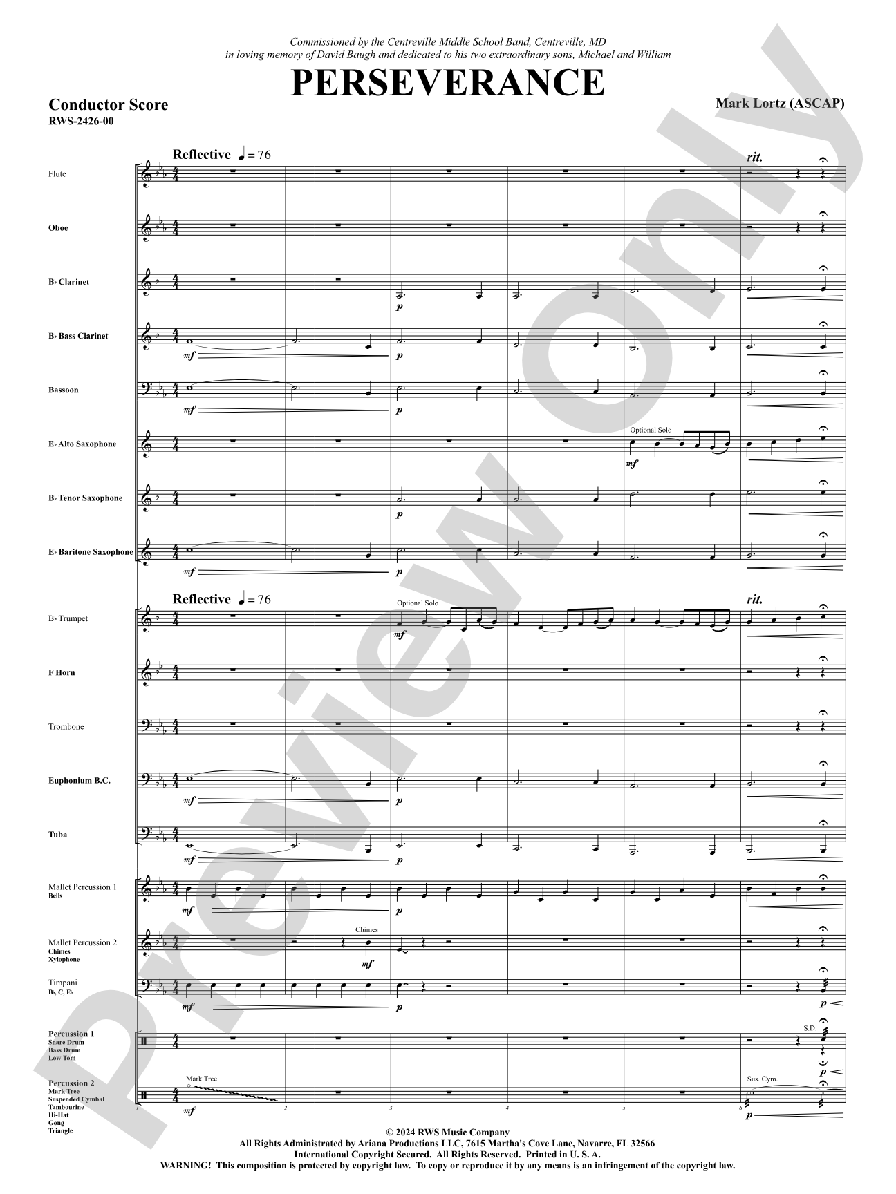 Perseverance: Concert Band Conductor Score & Parts
