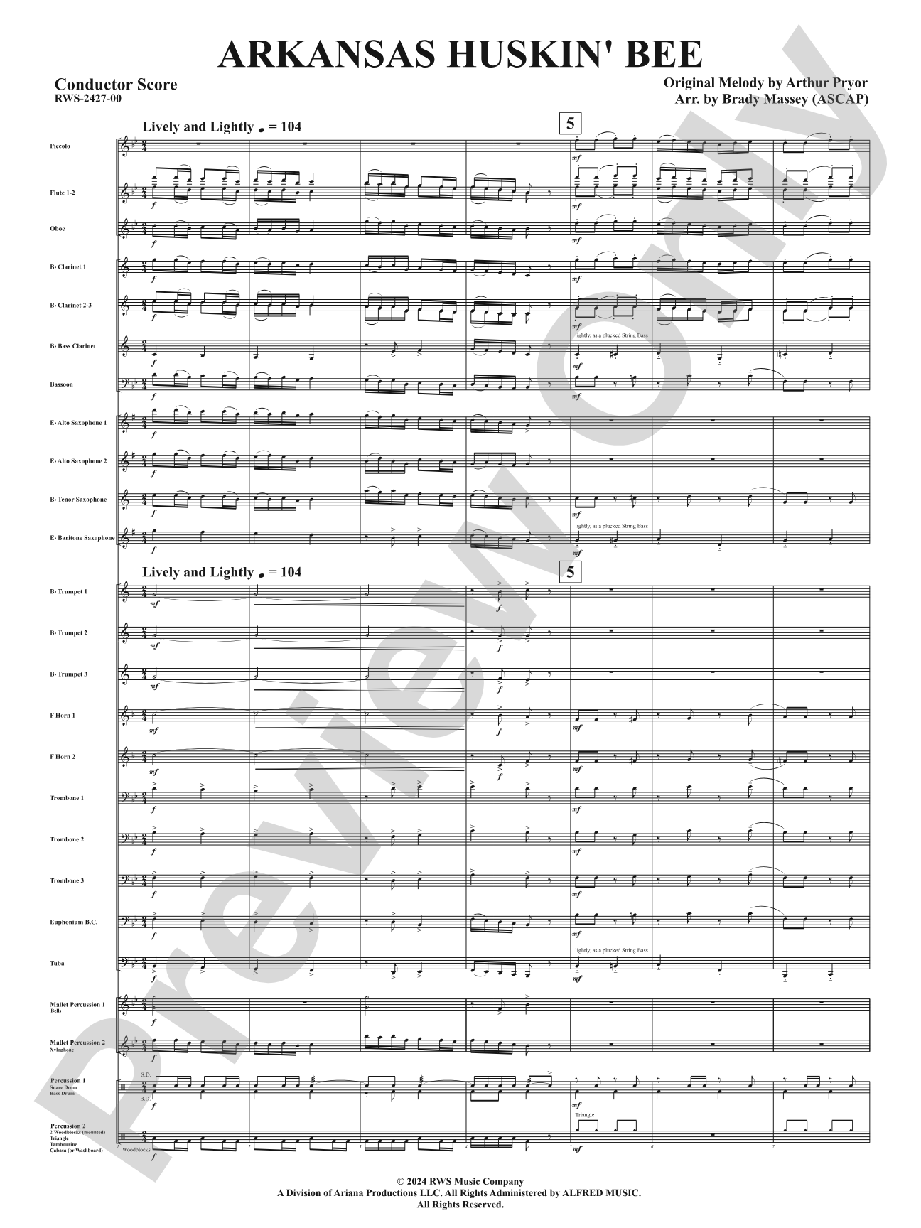 Arkansas Huskin' Bee: Concert Band Conductor Score & Parts