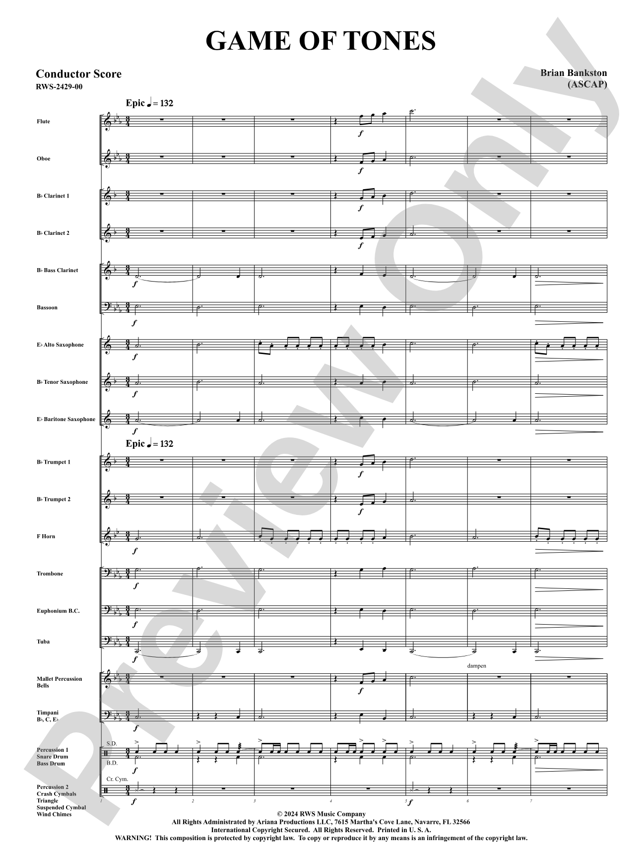 Game of Tones: Concert Band Conductor Score & Parts