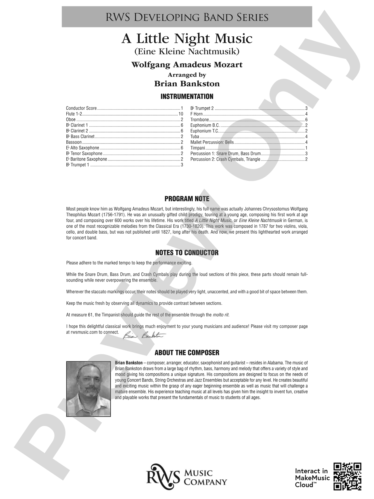 A Little Night Music - (Eine Kleine Nachtmusik): Concert Band Conductor Score & Parts