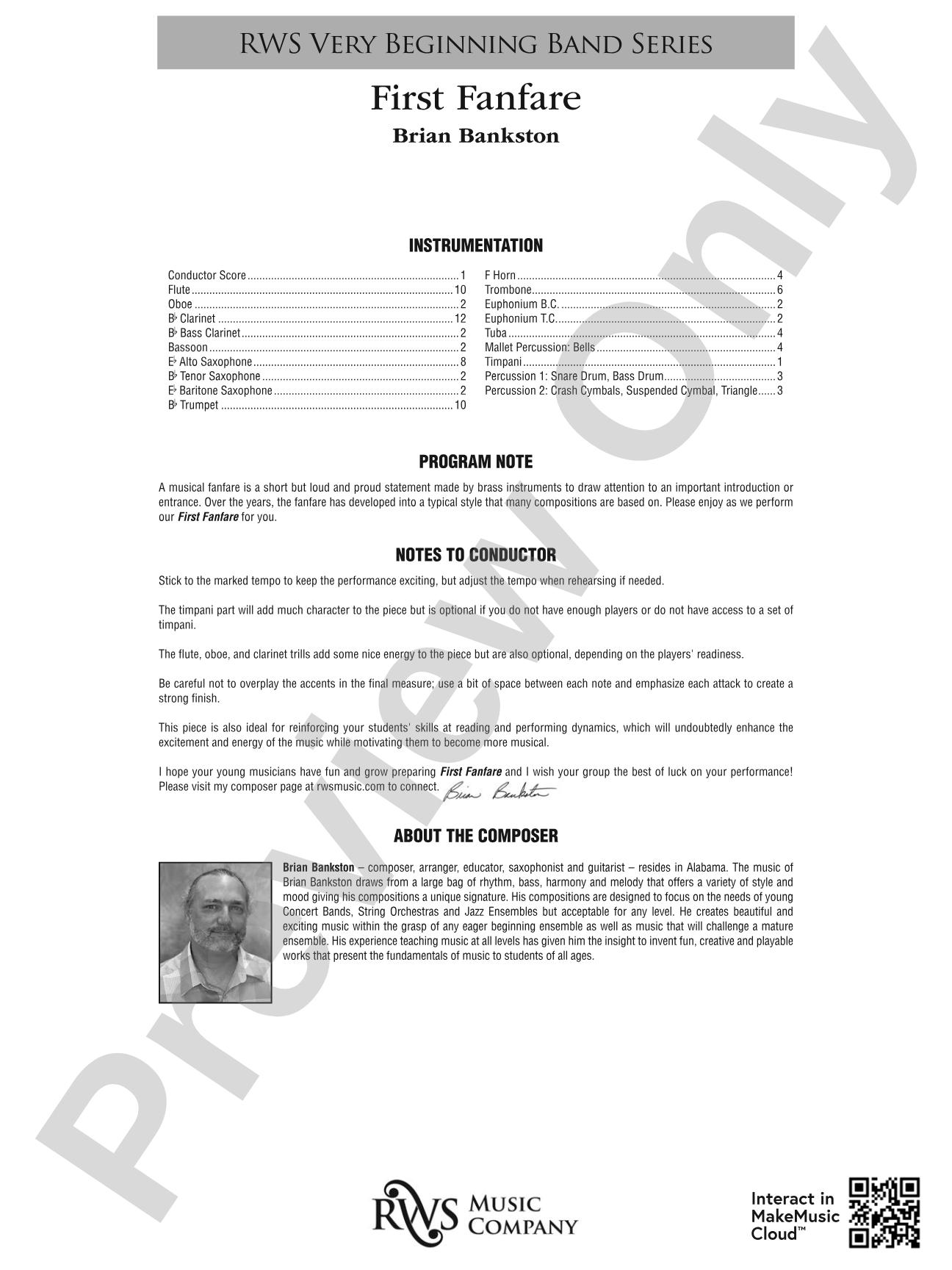 First Fanfare: Concert Band Conductor Score & Parts