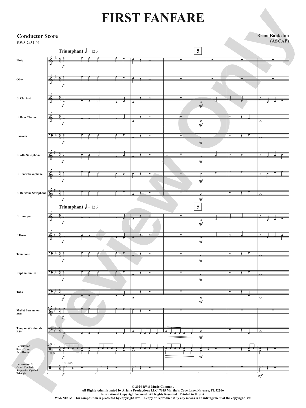 First Fanfare: Concert Band Conductor Score & Parts
