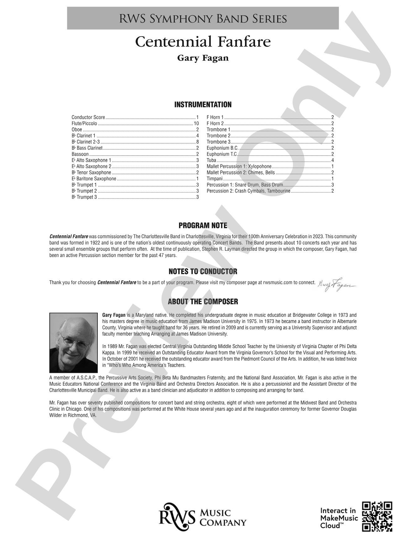 Centennial Fanfare: Concert Band Conductor Score & Parts