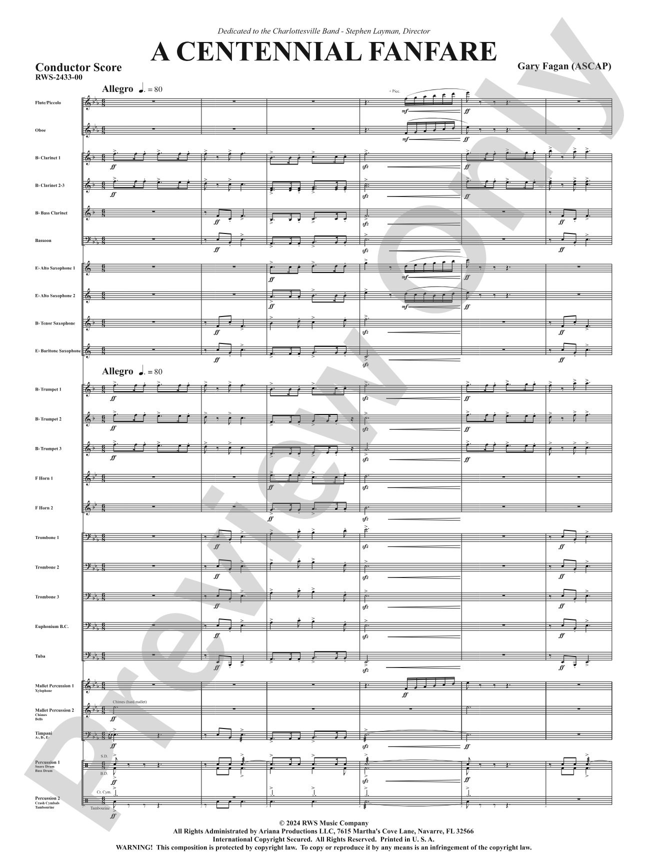 Centennial Fanfare: Concert Band Conductor Score & Parts