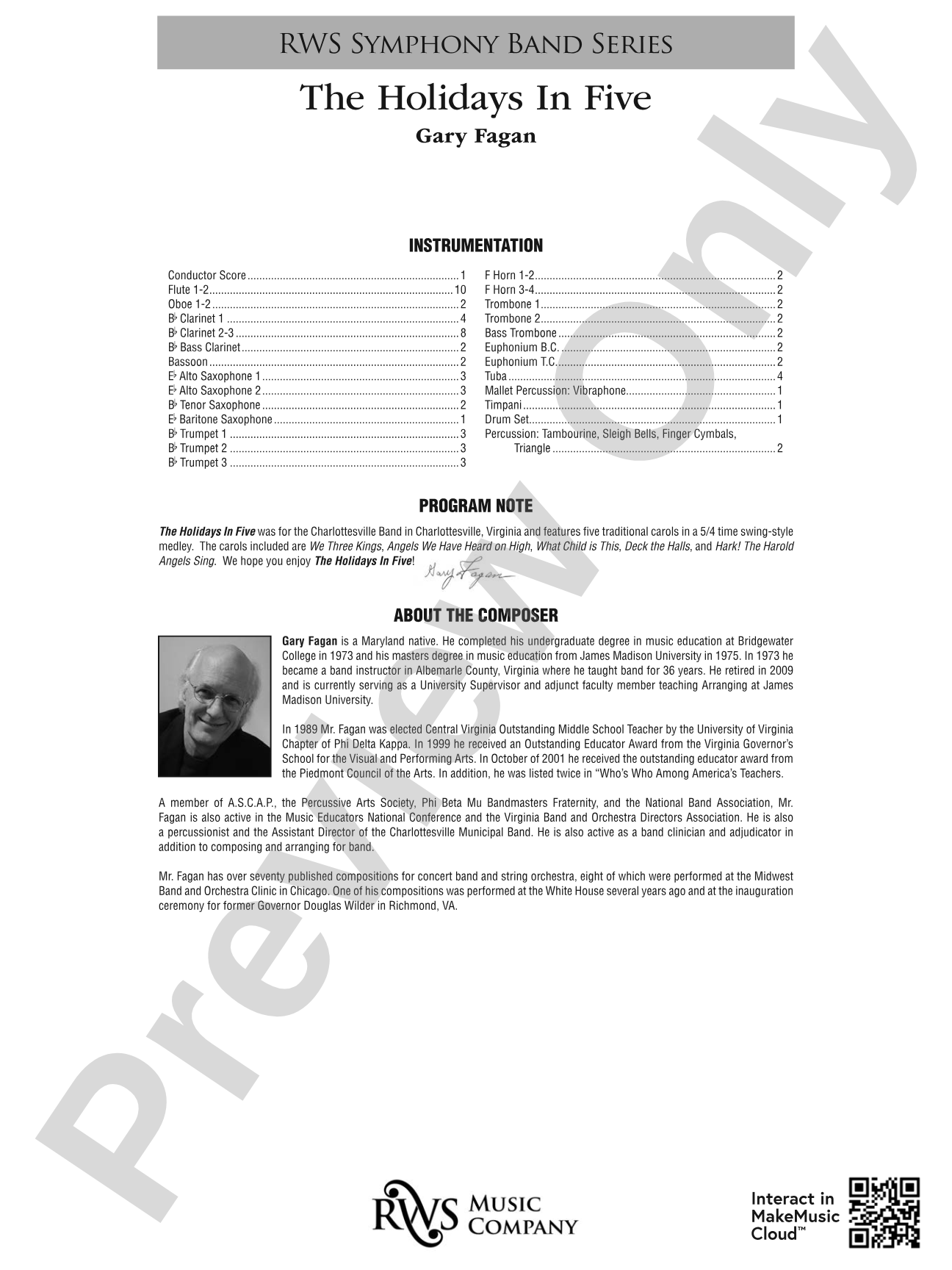 The Holidays in Five: Concert Band Conductor Score & Parts