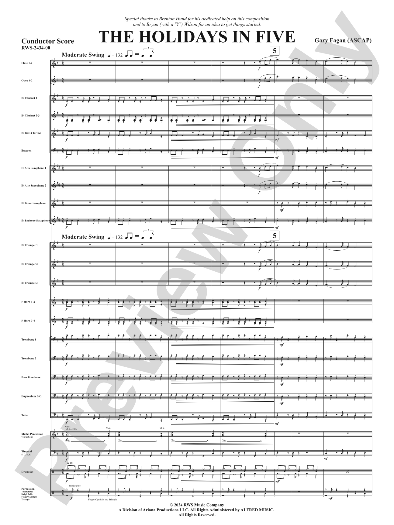 The Holidays in Five: Concert Band Conductor Score & Parts