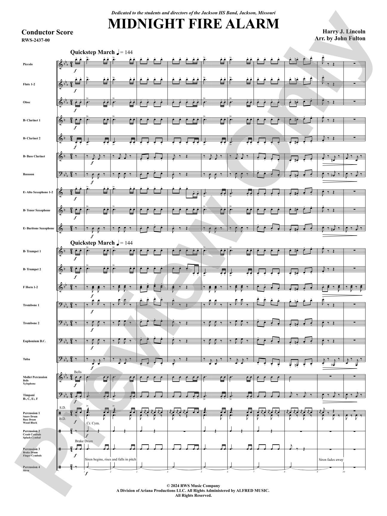Midnight Fire Alarm: Concert Band Conductor Score & Parts