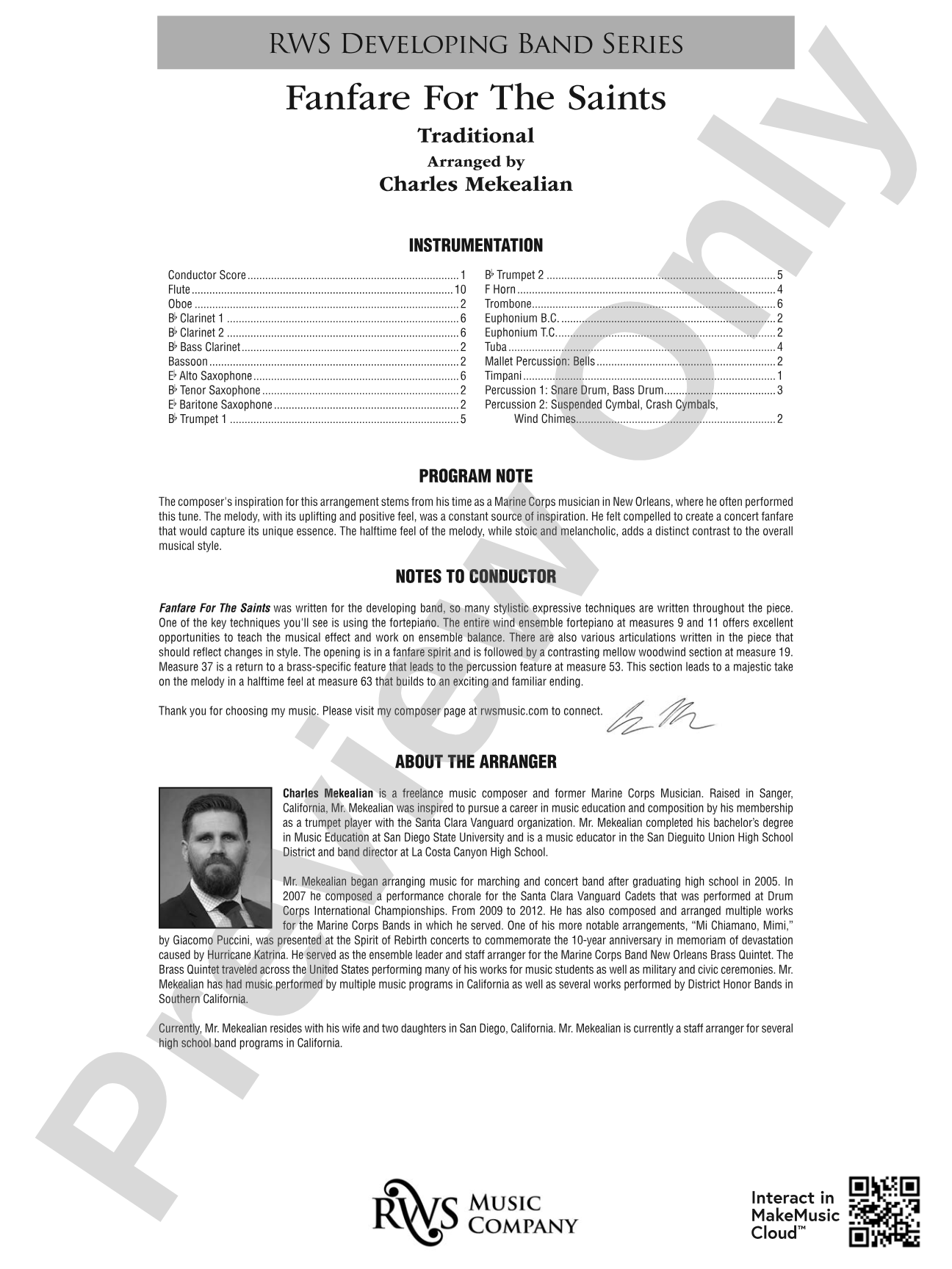 Fanfare For The Saints: Concert Band Conductor Score & Parts
