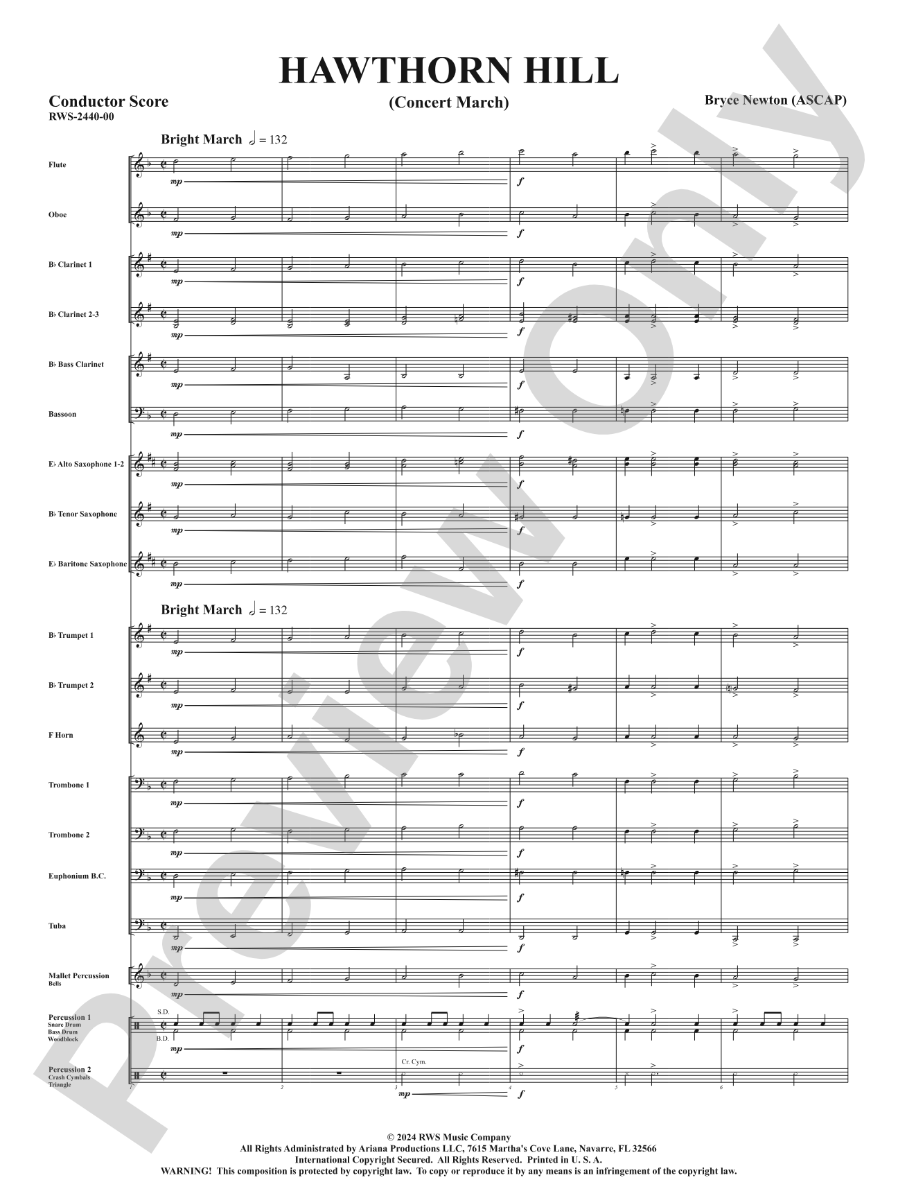 Hawthorn Hill - (Concert March): Concert Band Conductor Score & Parts