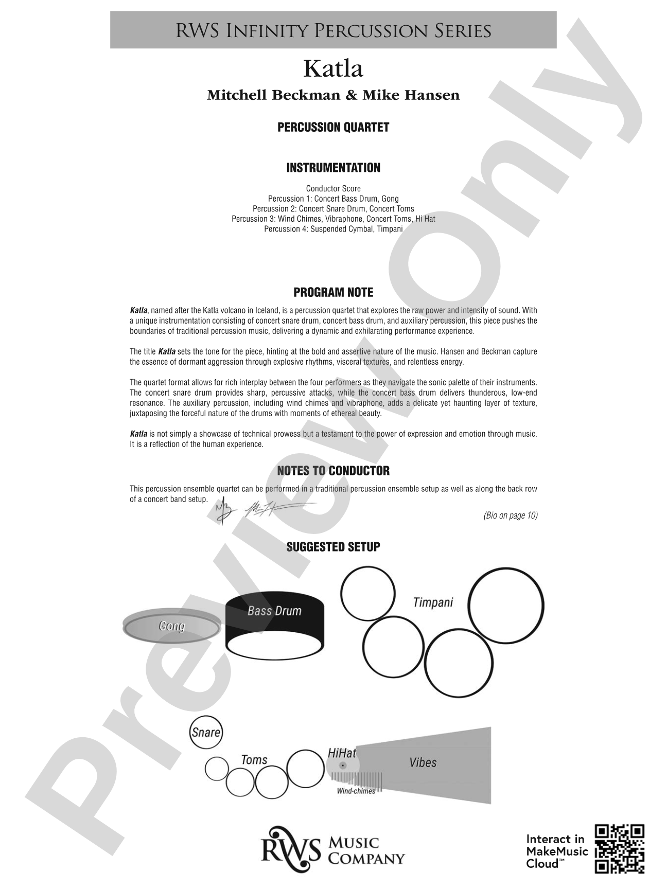 Katla: Percussion Ensemble Conductor Score & Parts