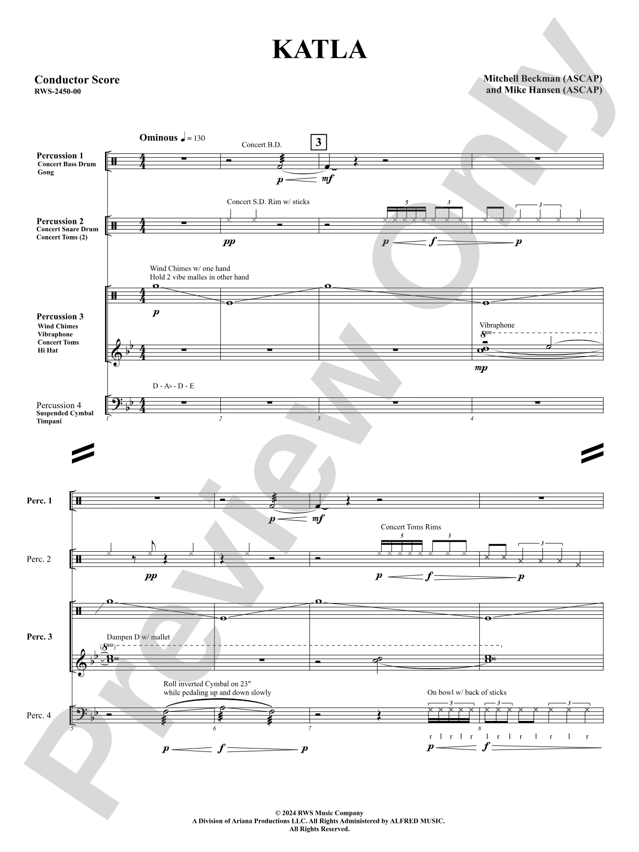 Katla: Percussion Ensemble Conductor Score & Parts