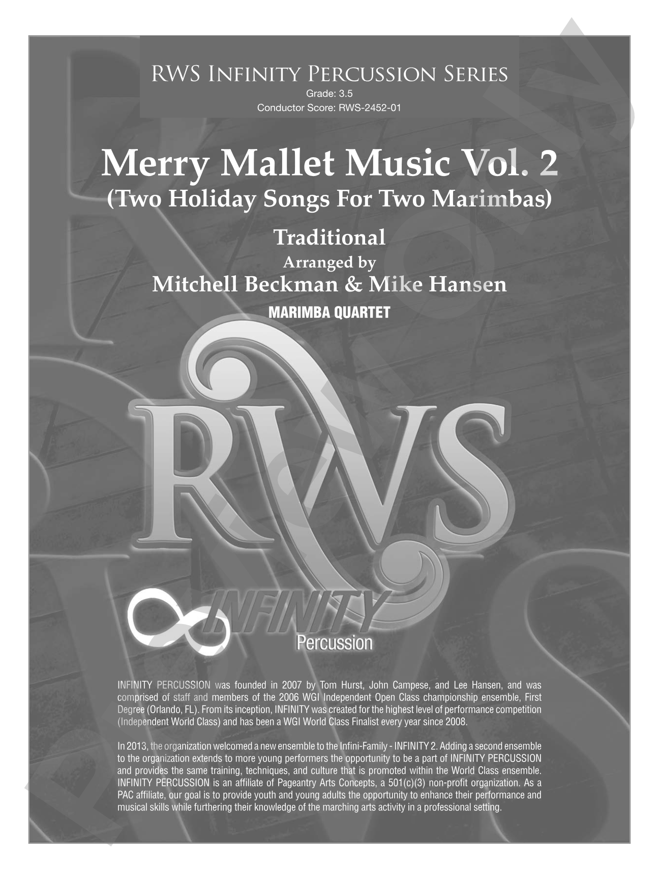 Merry Mallet Music Vol. 2 (Two Holiday Songs For Two Marimbas): Percussion Ensemble Conductor Score & Parts