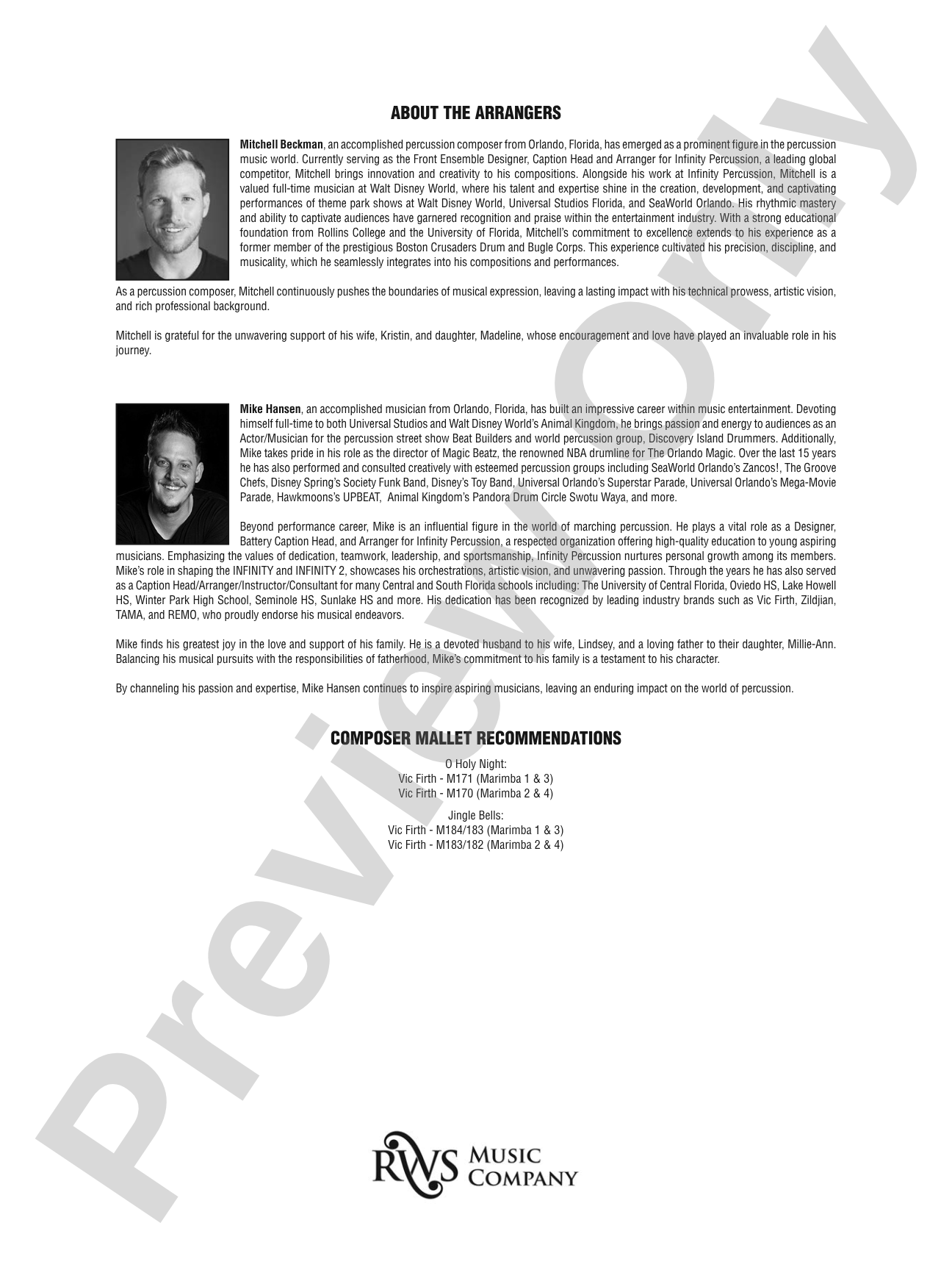 Merry Mallet Music Vol. 2 (Two Holiday Songs For Two Marimbas): Percussion Ensemble Conductor Score & Parts