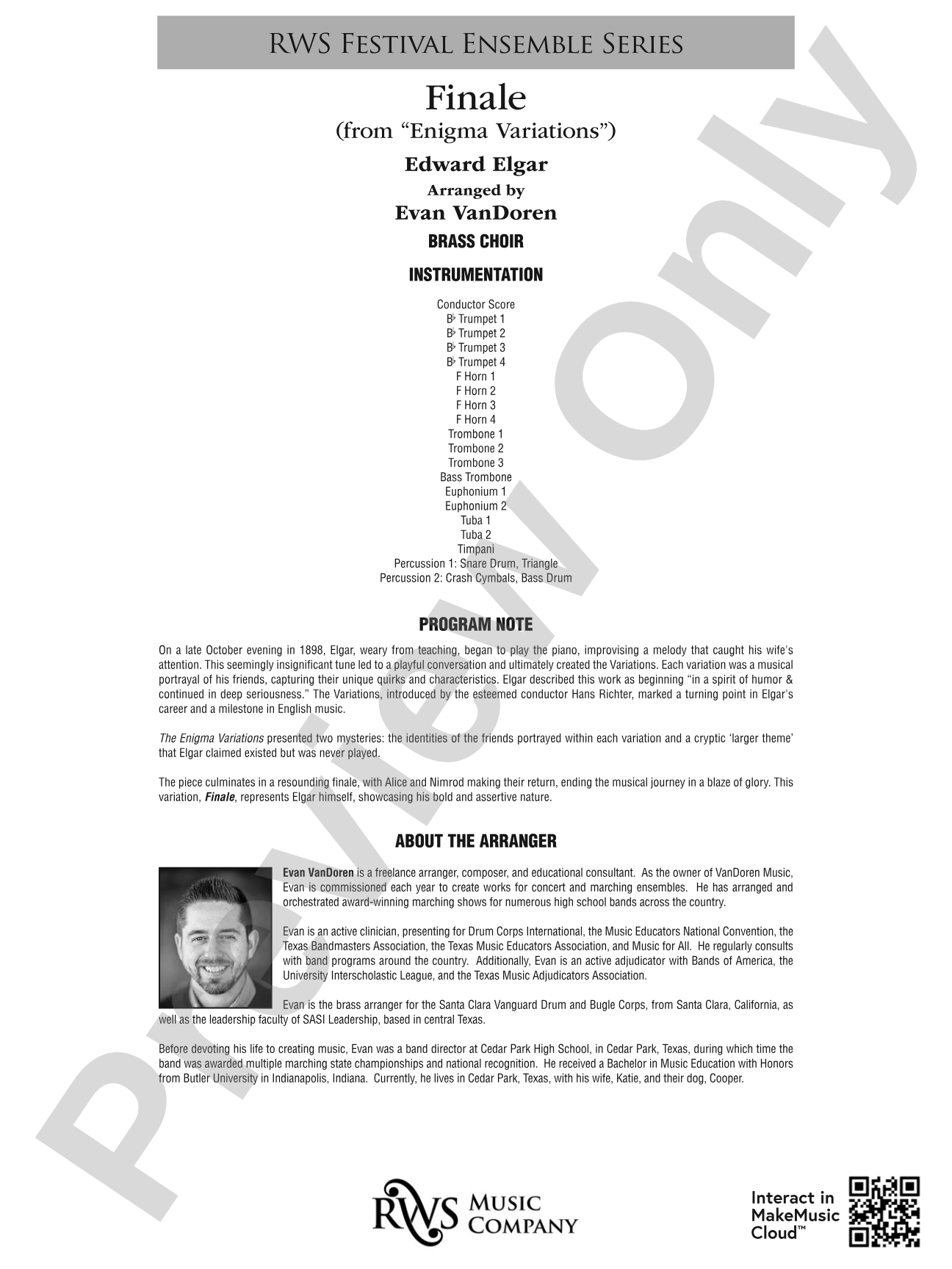 Finale (from "Enigma Variations"): Brass Ensemble Conductor Score & Parts