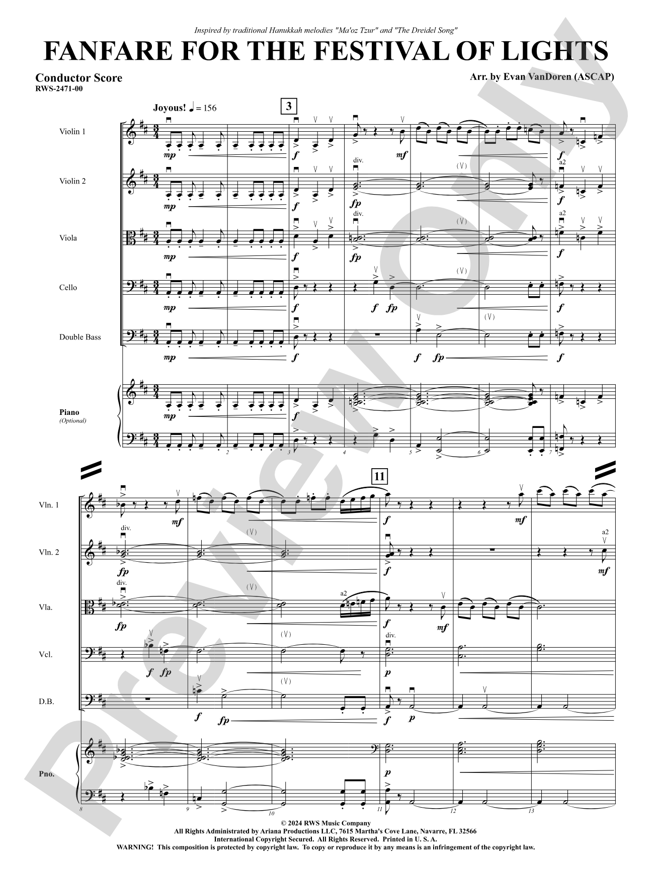 Fanfare For The Festival Of Lights: String Orchestra Conductor Score & Parts