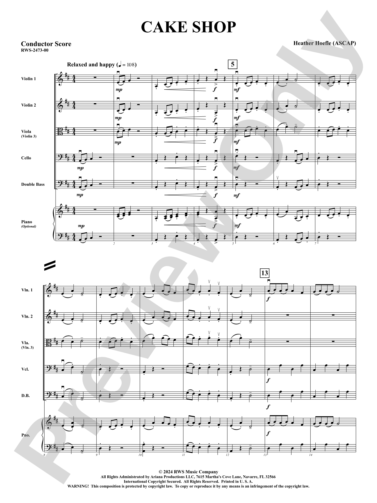 Cake Shop: String Orchestra Conductor Score & Parts