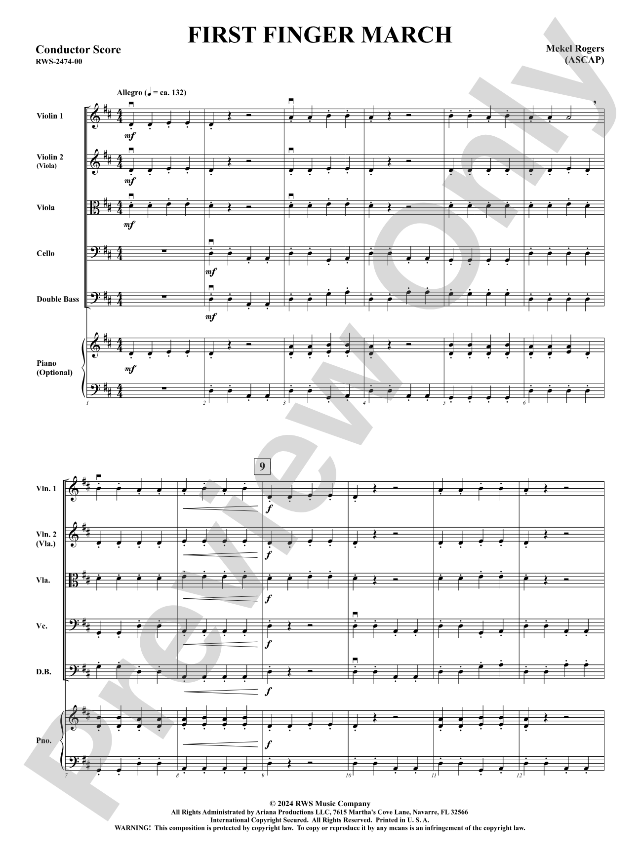First Finger March: String Orchestra Conductor Score & Parts