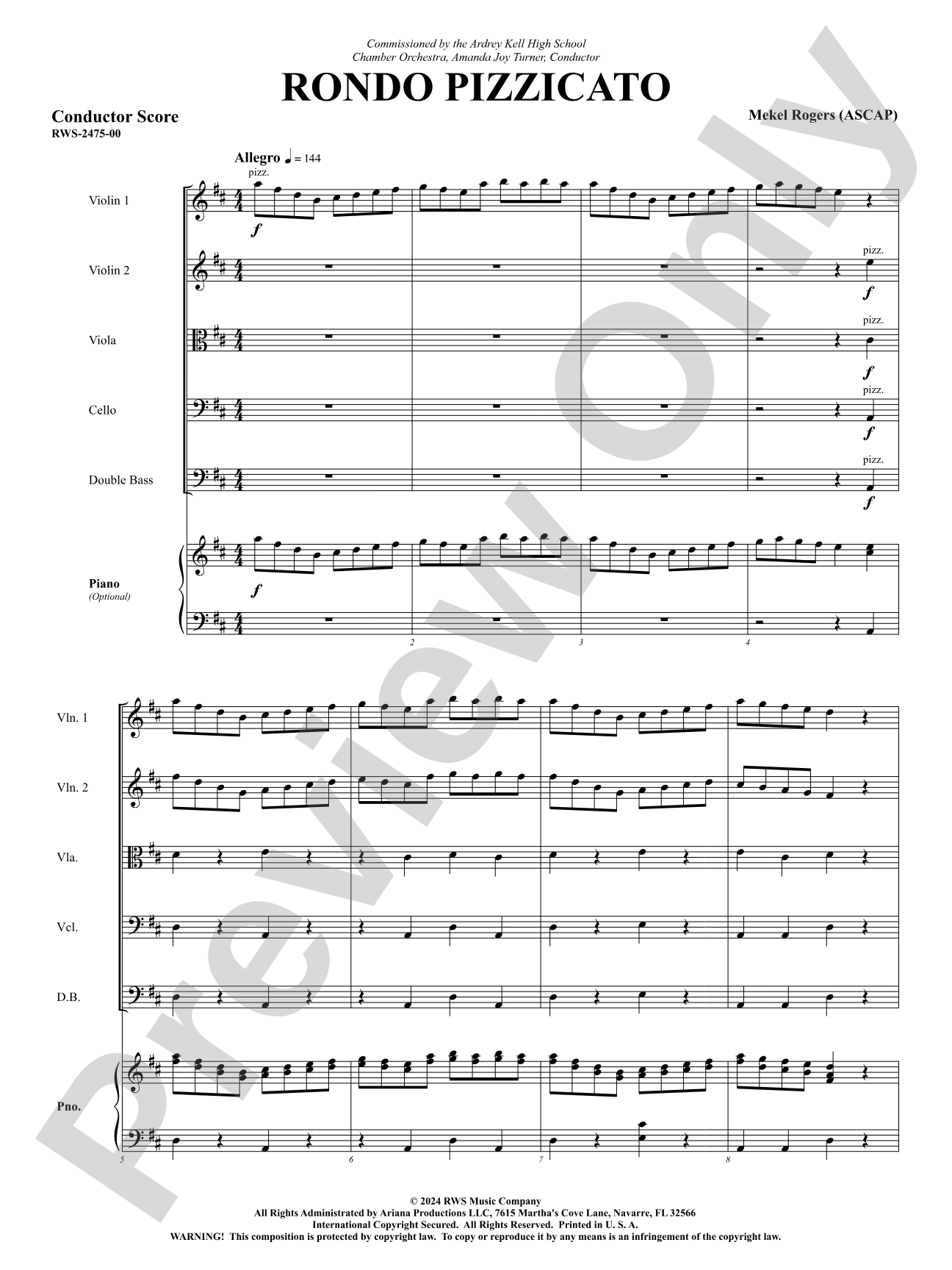 Rondo Pizzicato: String Orchestra Conductor Score & Parts