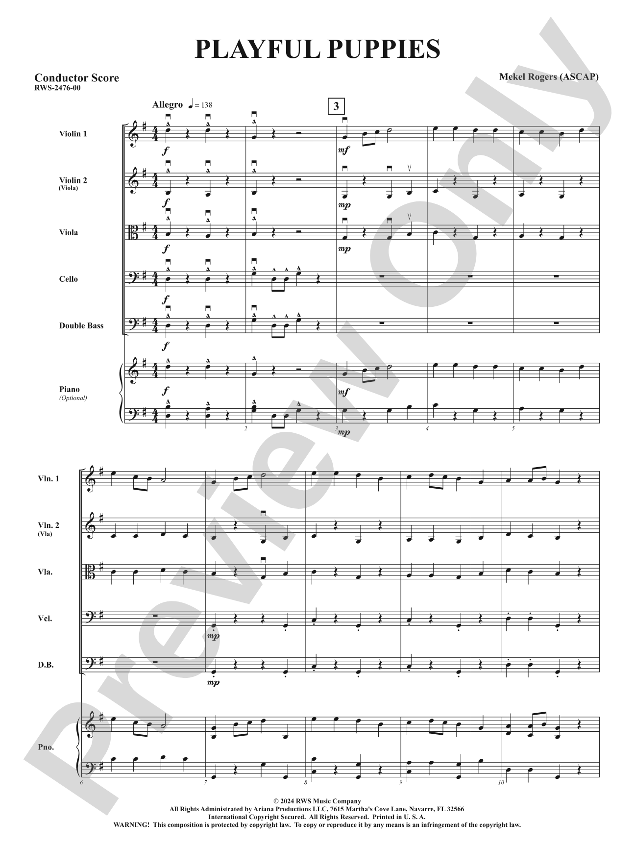 Playful Puppies: String Orchestra Conductor Score & Parts