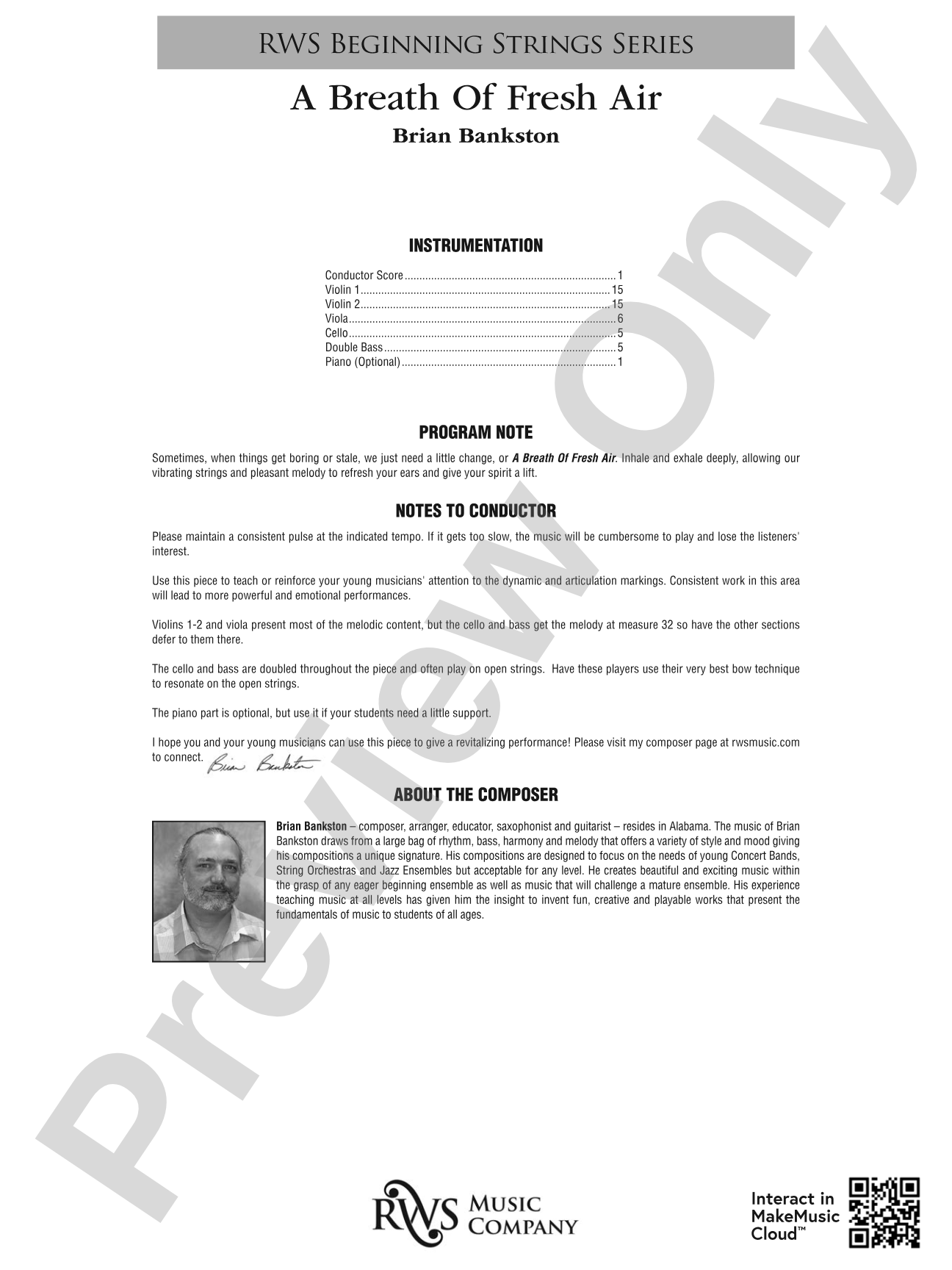 A Breath of Fresh Air: String Orchestra Conductor Score & Parts