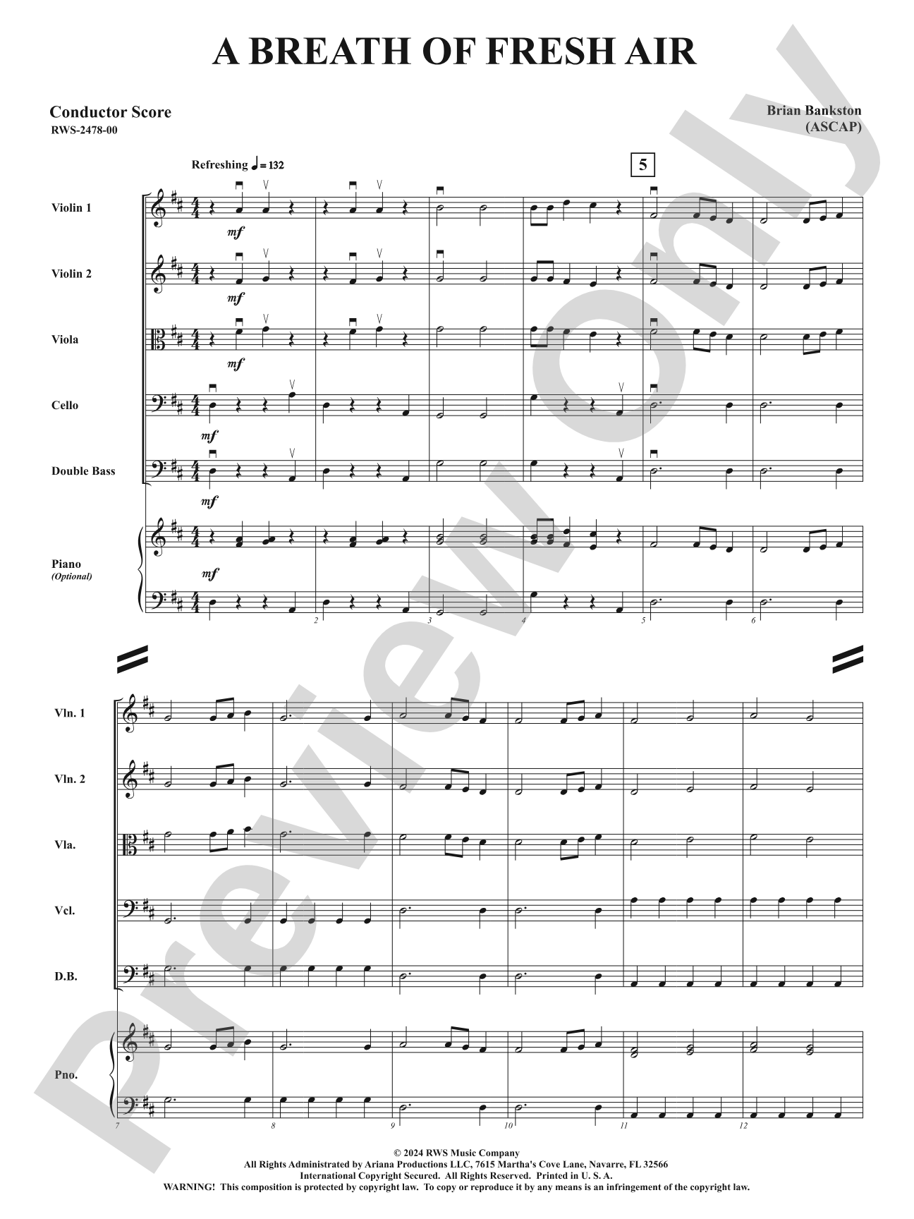 A Breath of Fresh Air: String Orchestra Conductor Score & Parts