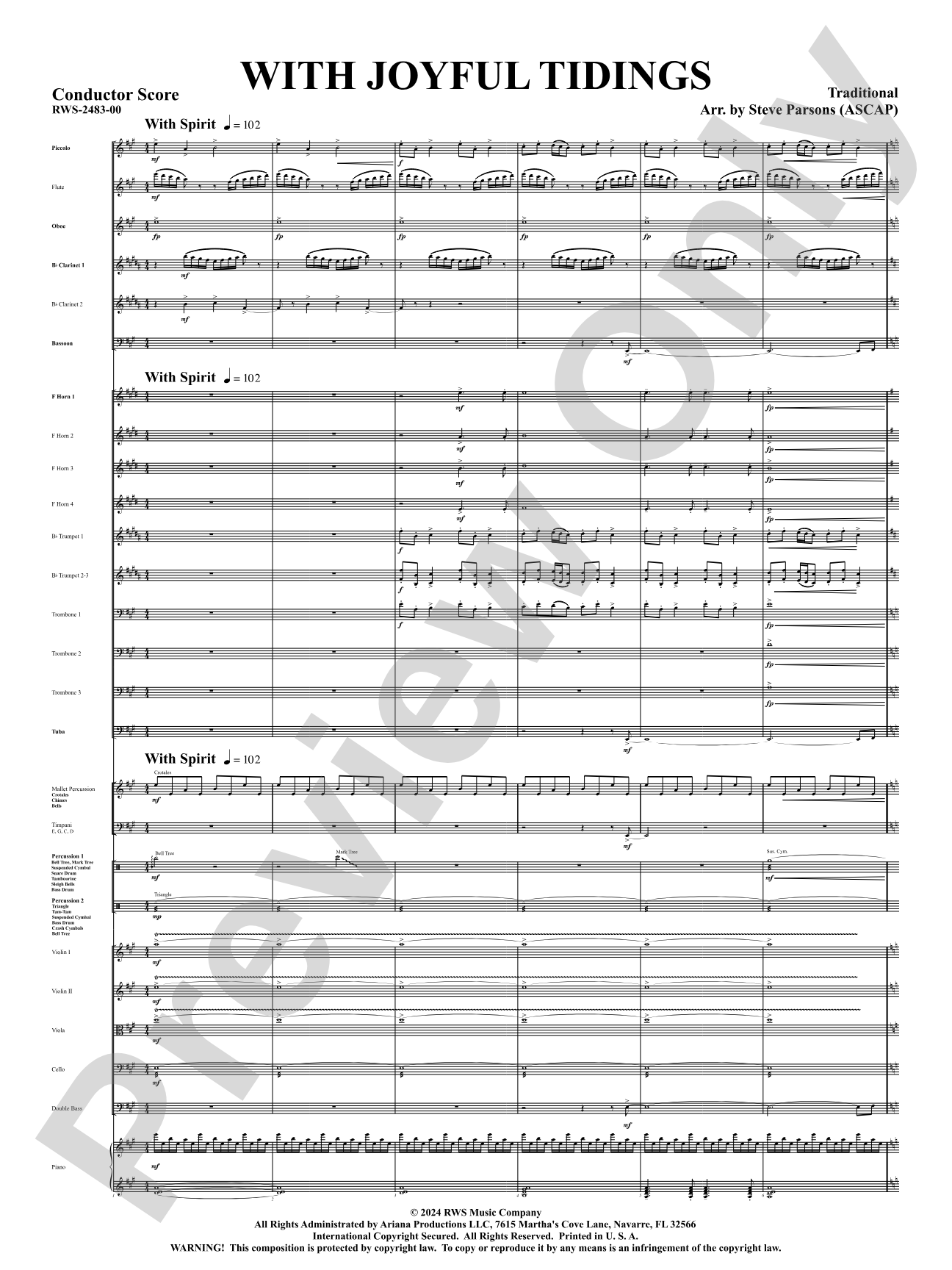With Joyful Tidings: Full Orchestra Conductor Score & Parts