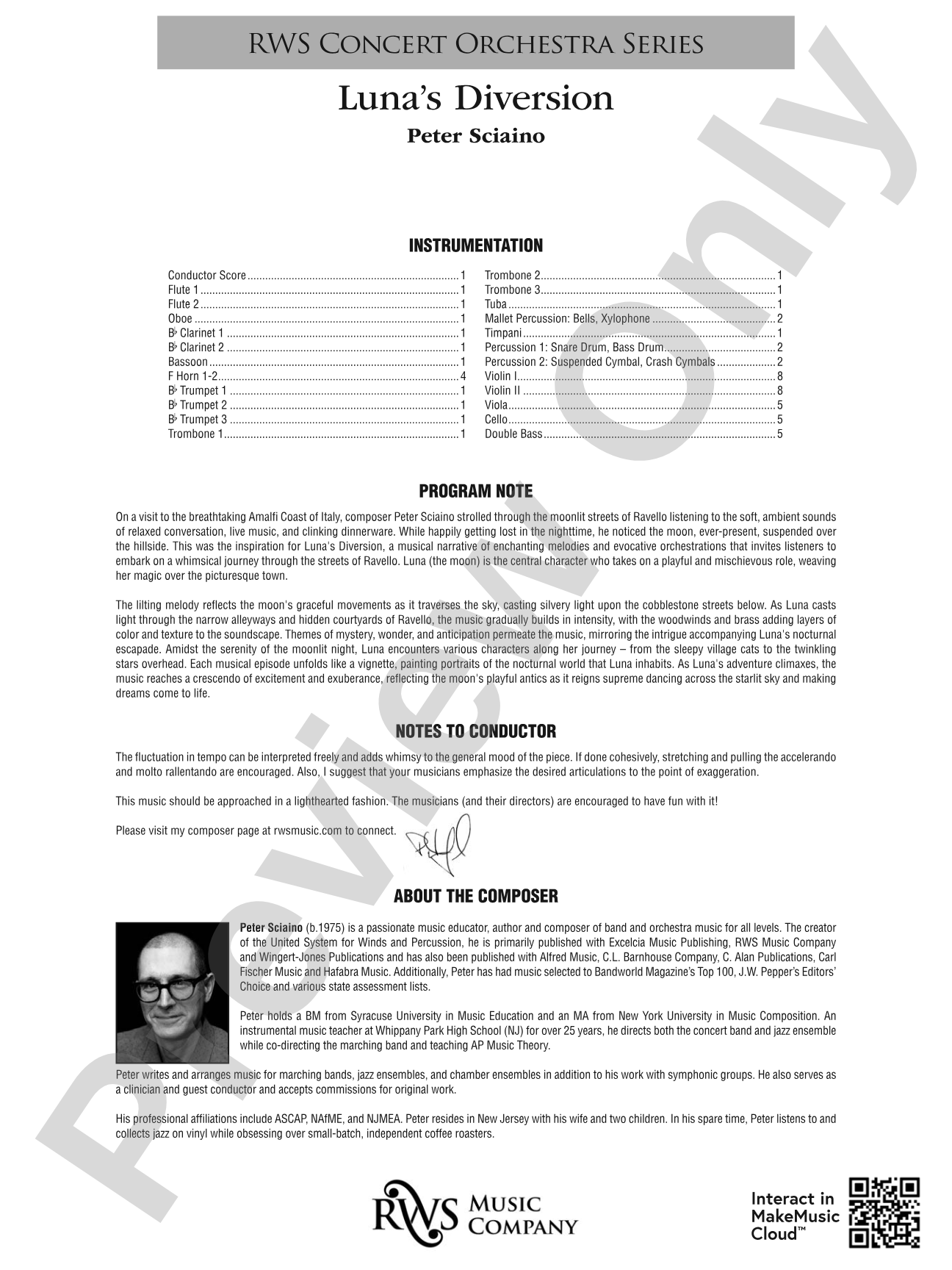 Luna's Diversion: Full Orchestra Conductor Score & Parts