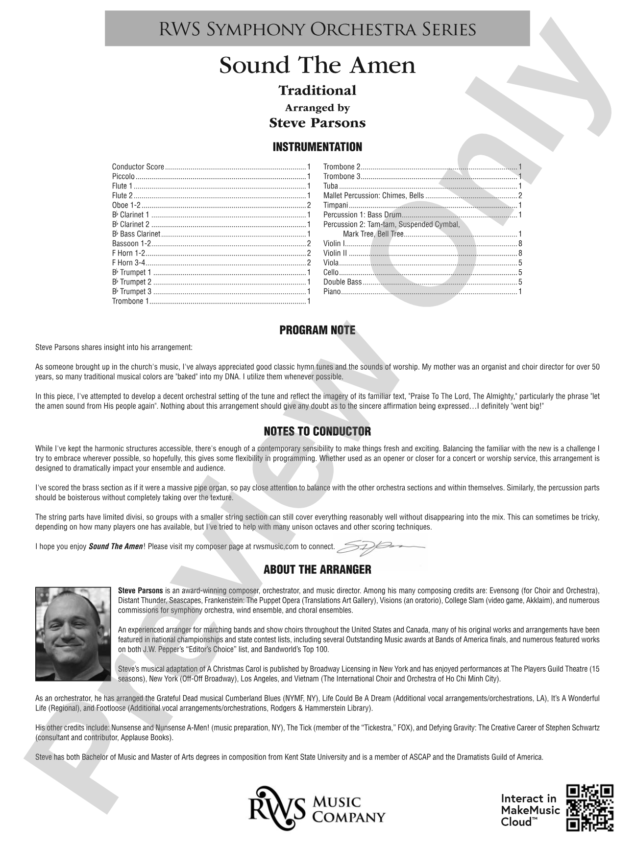 Sound the Amen: Full Orchestra Conductor Score & Parts