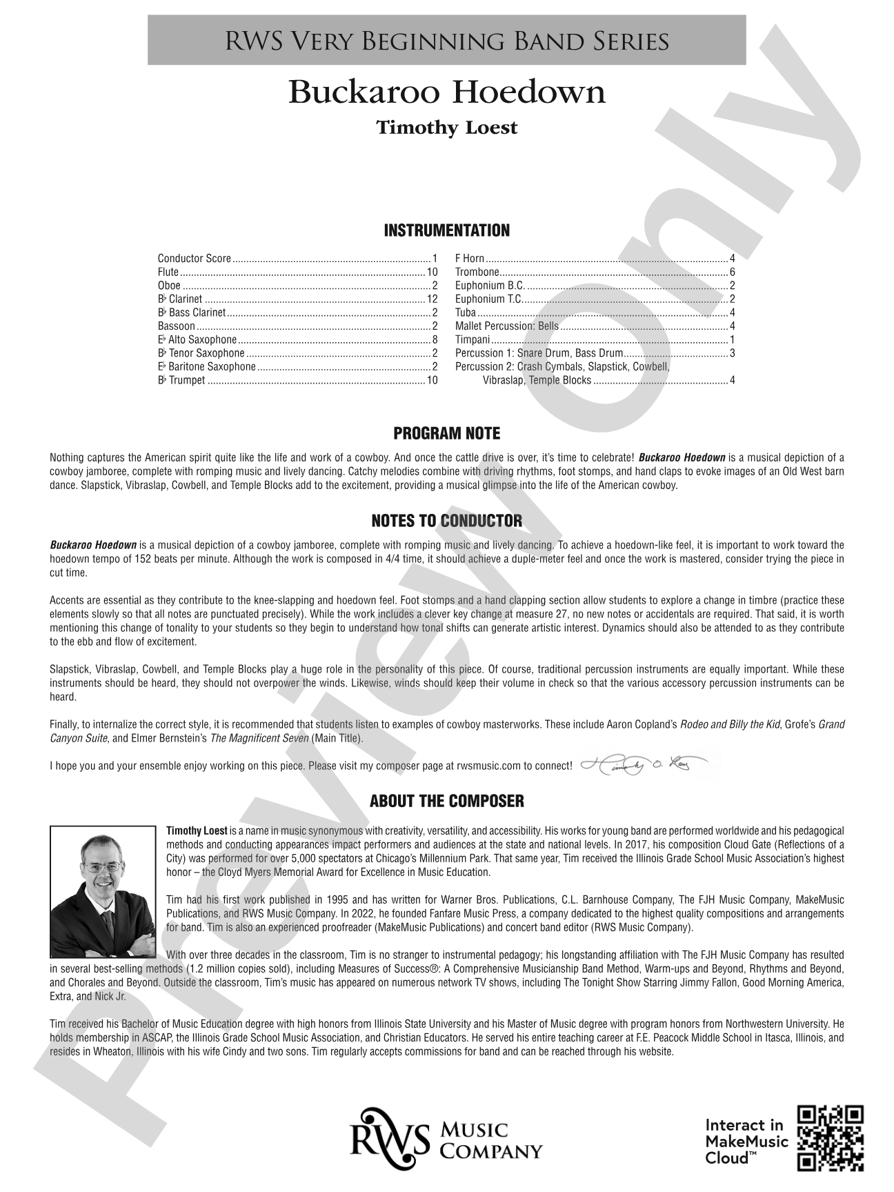 Buckaroo Hoedown: Concert Band Conductor Score & Parts