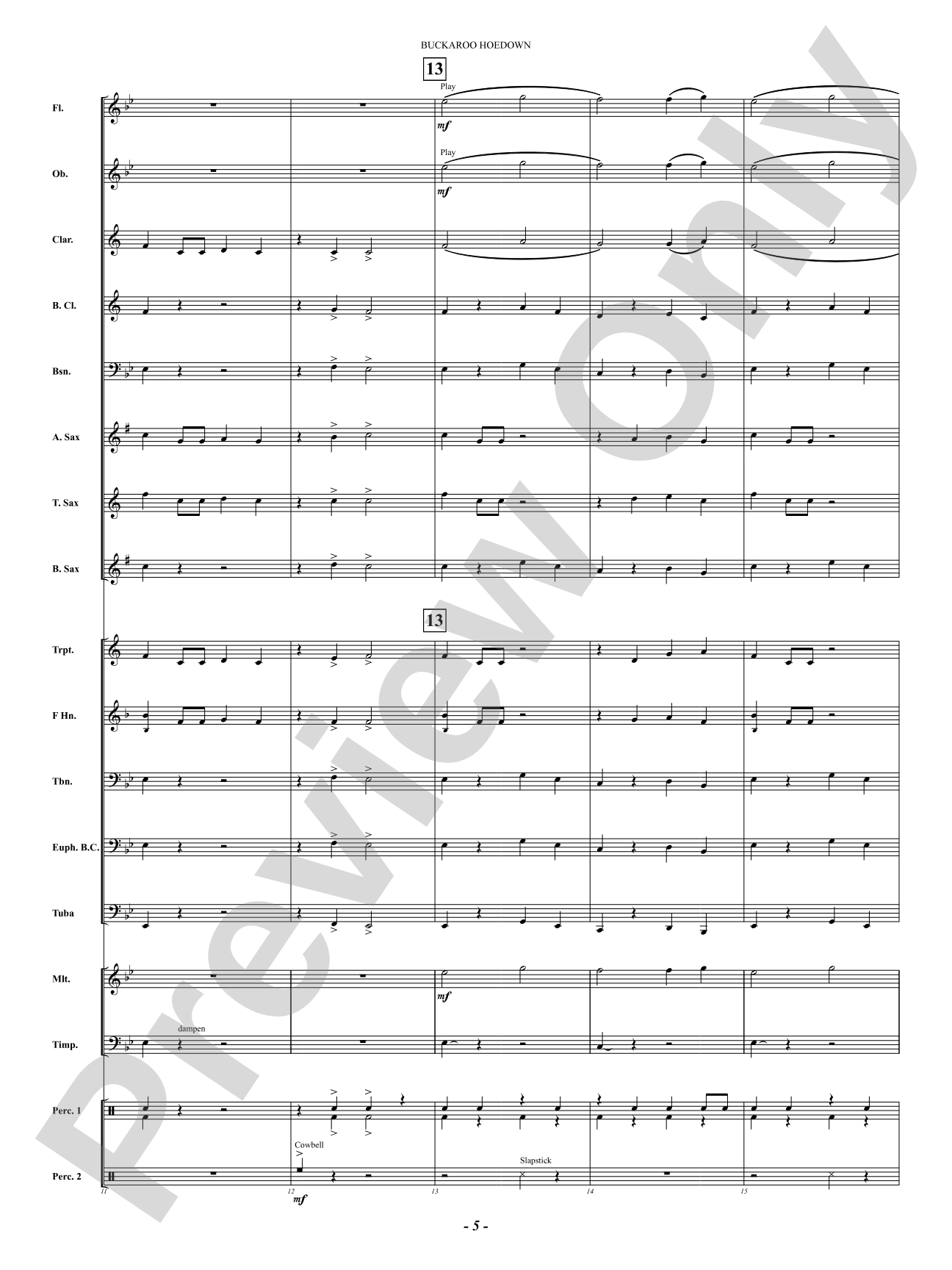 Buckaroo Hoedown: Concert Band Conductor Score & Parts