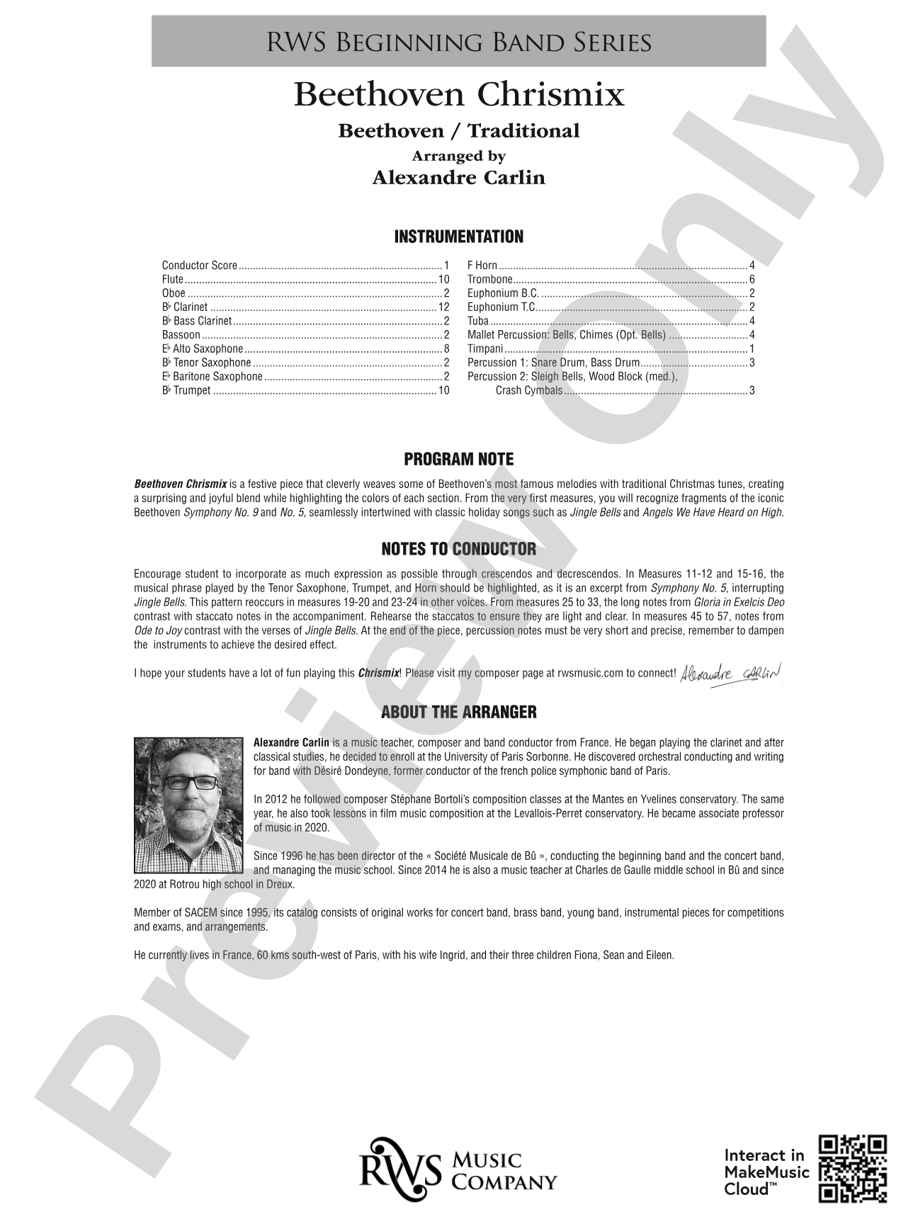 Beethoven Chrismix: Concert Band Conductor Score & Parts