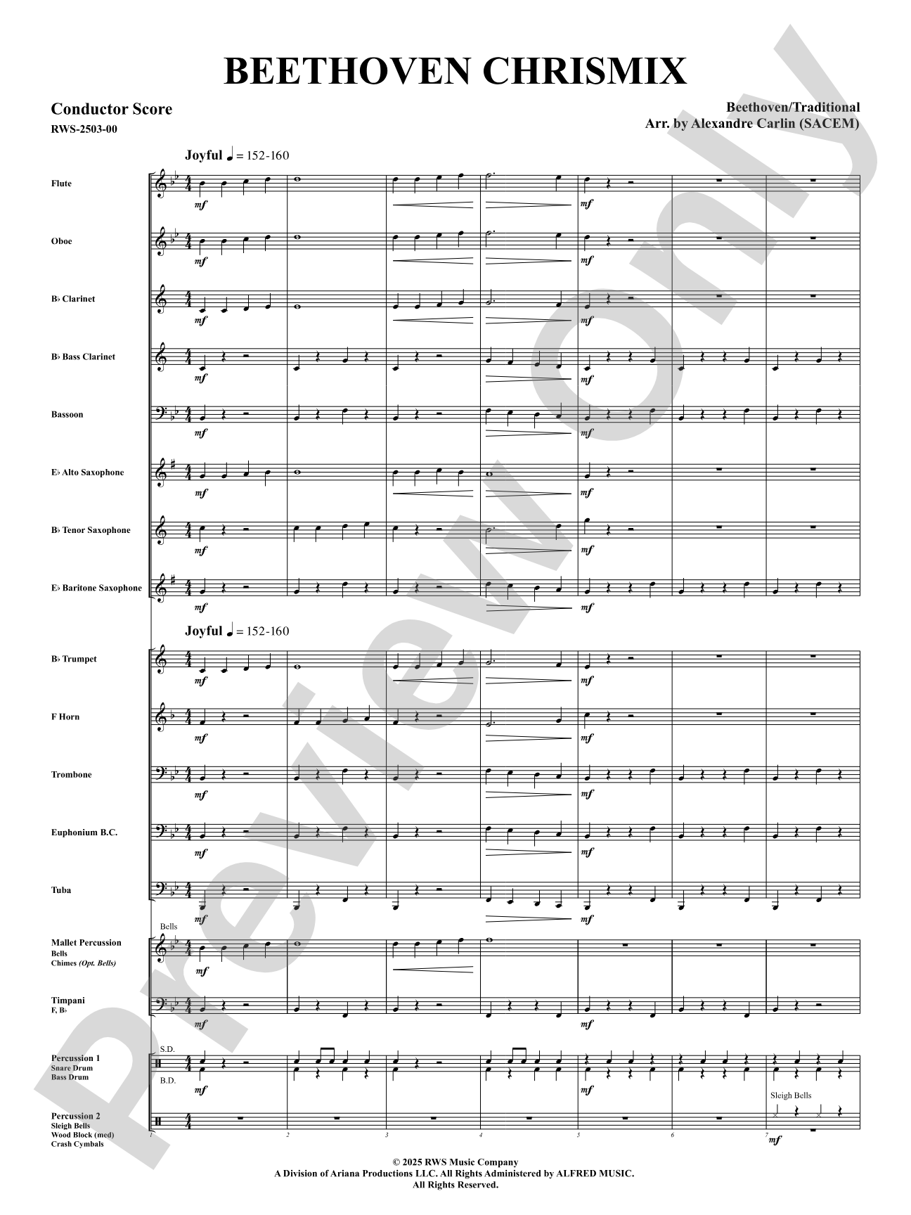 Beethoven Chrismix: Concert Band Conductor Score & Parts