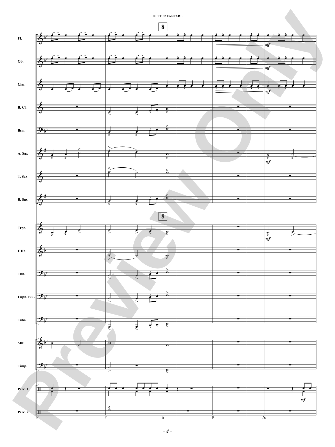 Jupiter Fanfare: Concert Band Conductor Score & Parts