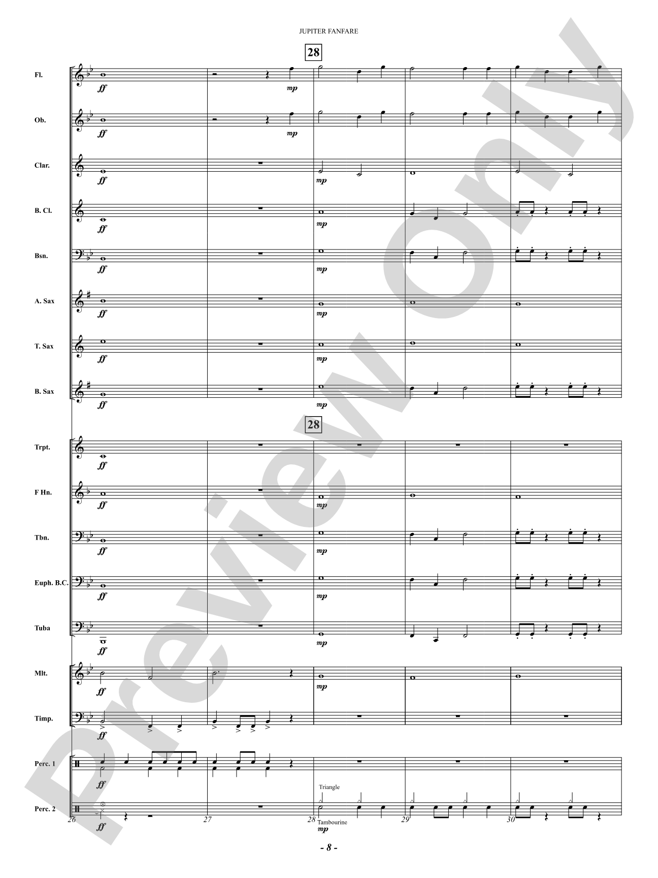 Jupiter Fanfare: Concert Band Conductor Score & Parts