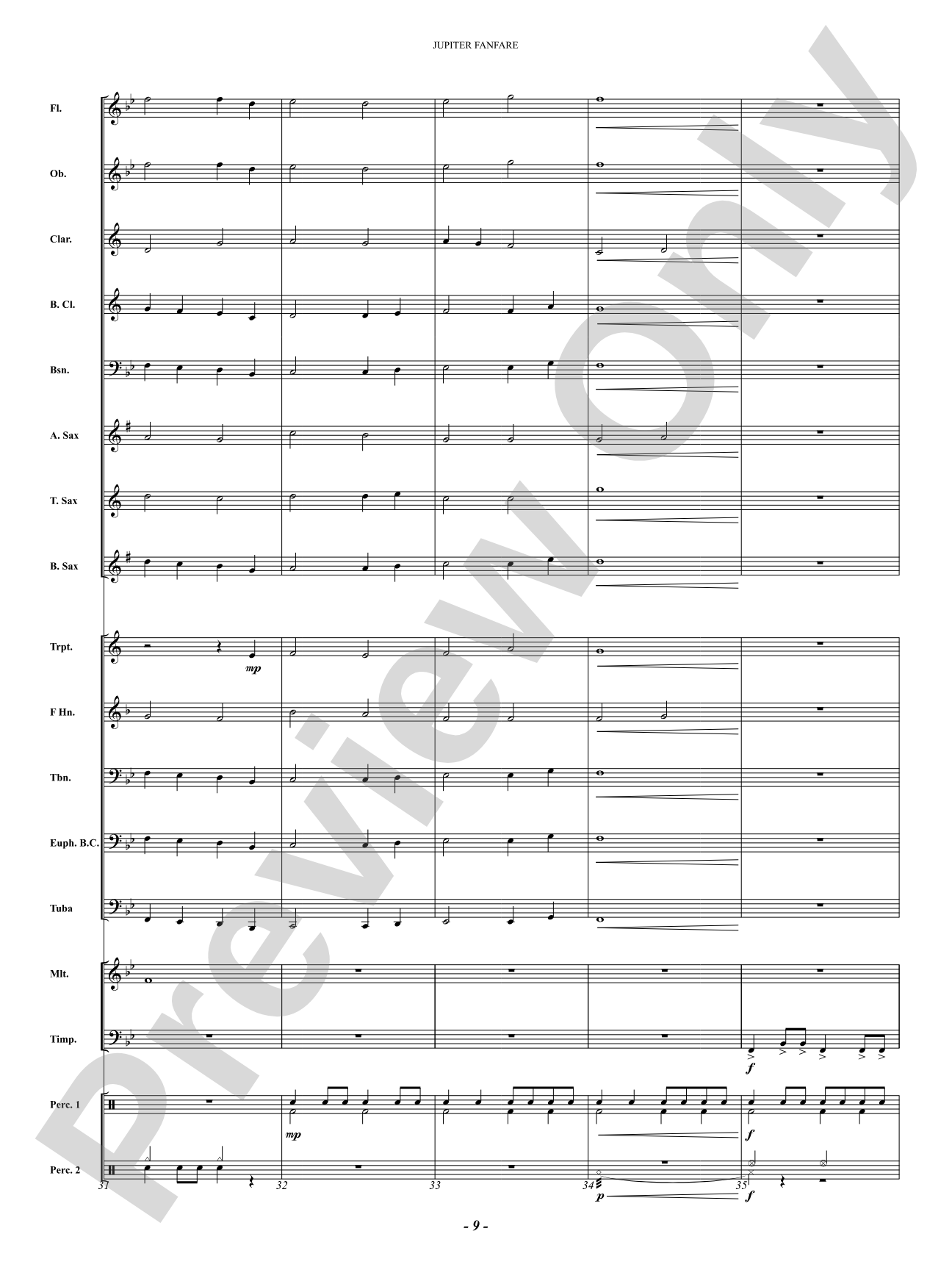 Jupiter Fanfare: Concert Band Conductor Score & Parts