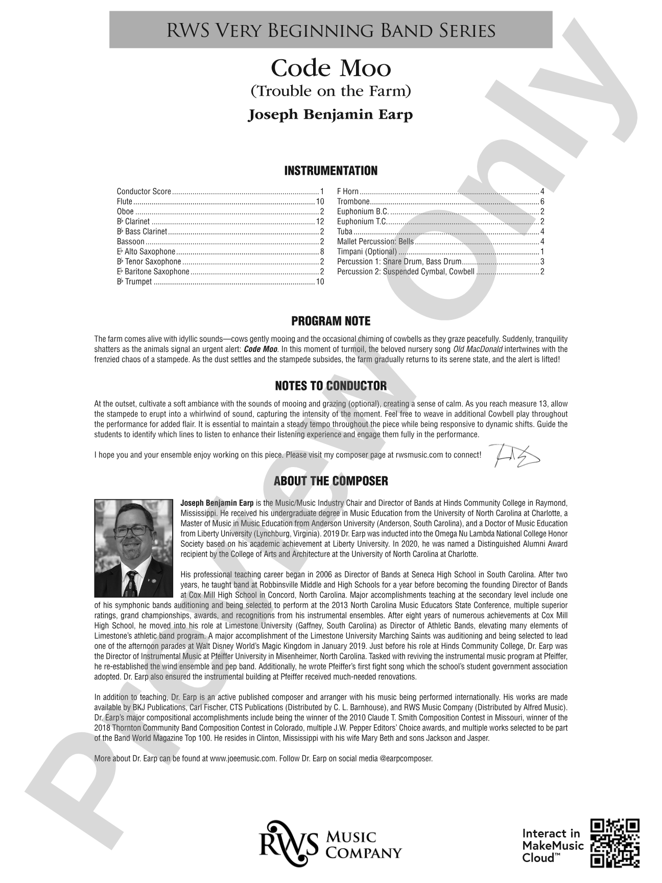 Code Moo (Trouble on the Farm): Concert Band Conductor Score & Parts
