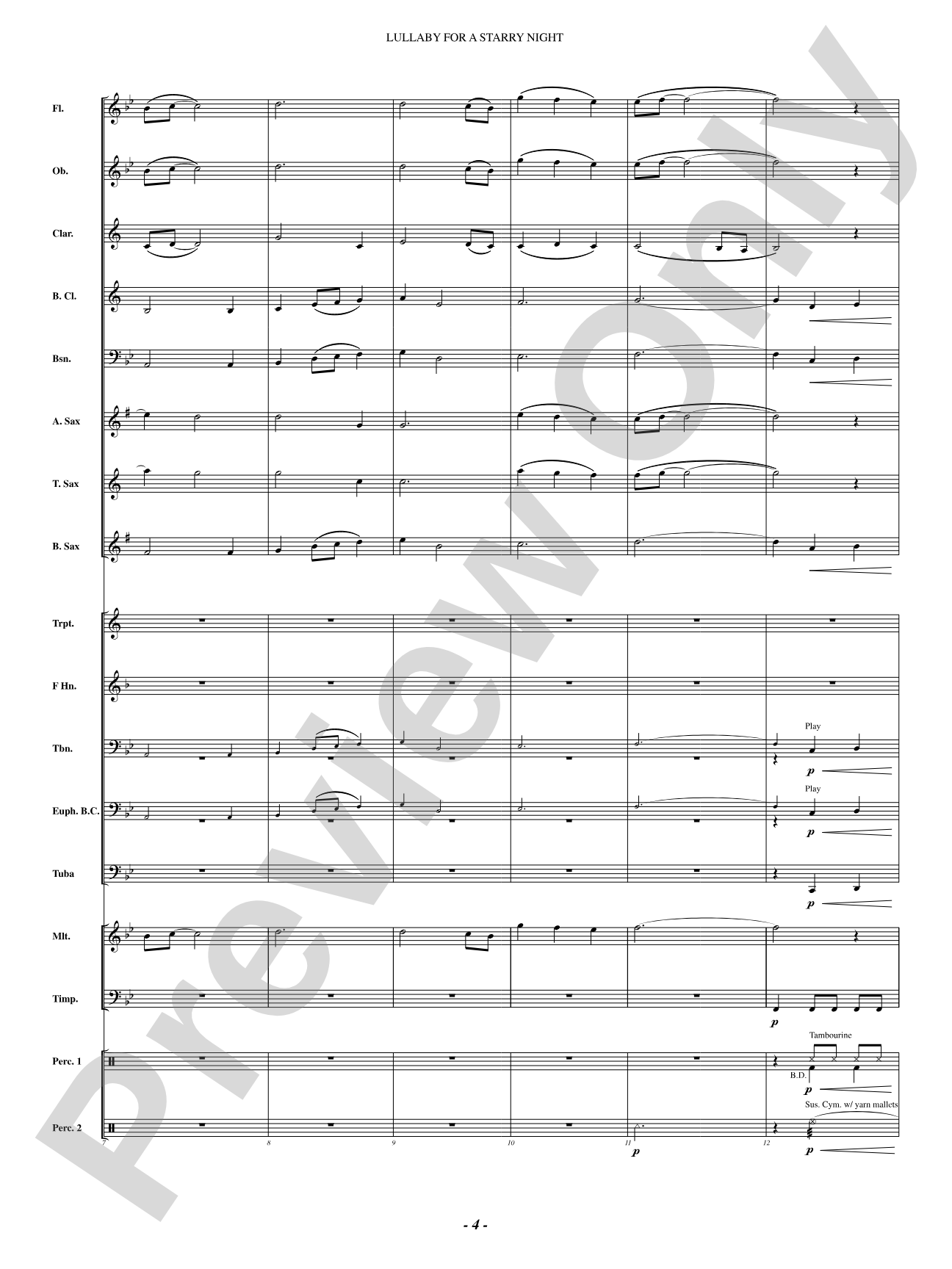 Lullaby For A Starry Night: Concert Band Conductor Score & Parts
