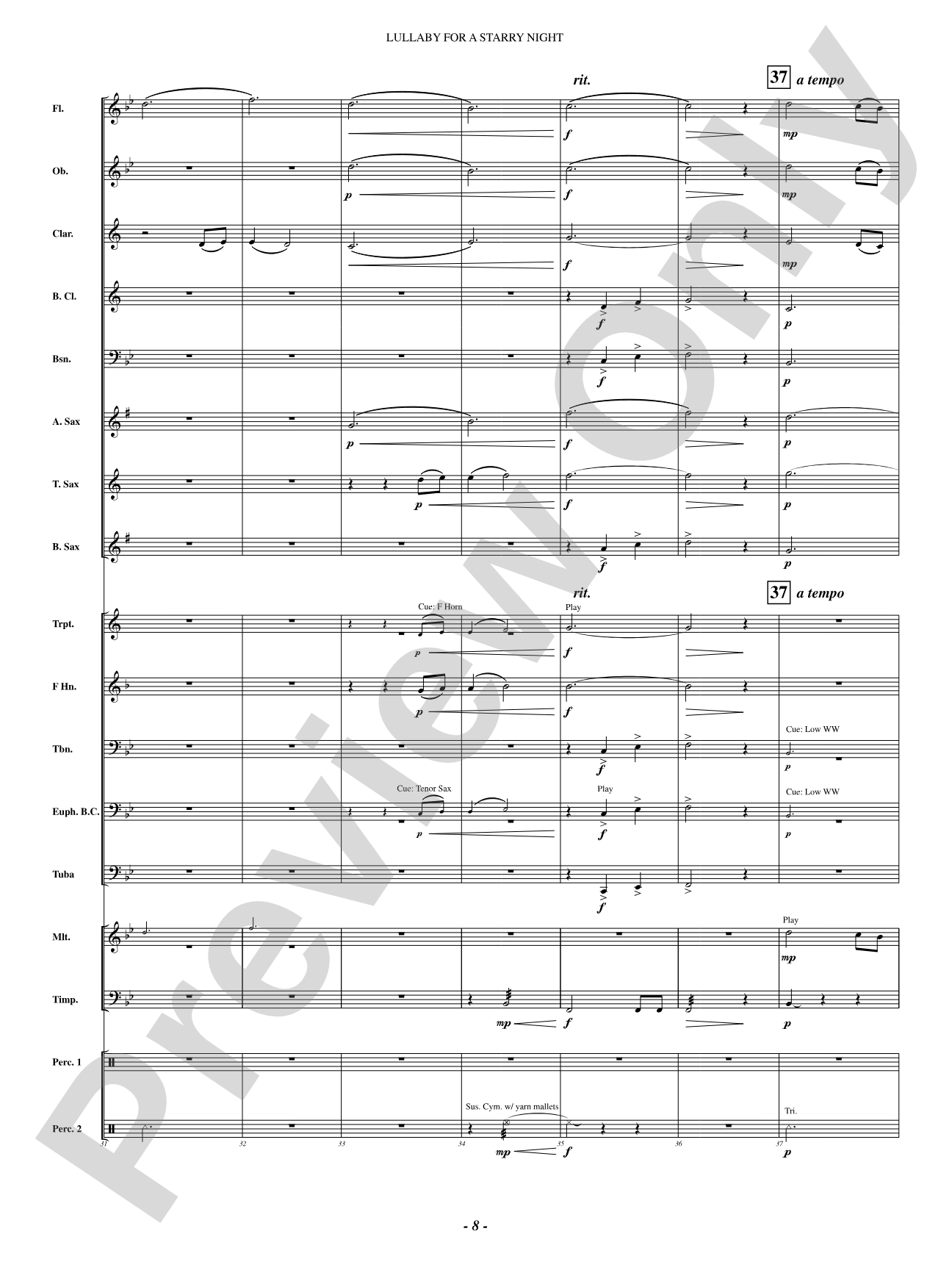 Lullaby For A Starry Night: Concert Band Conductor Score & Parts