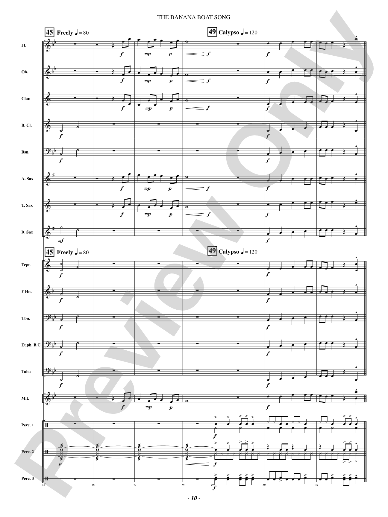 The Banana Boat Song: Concert Band Conductor Score & Parts