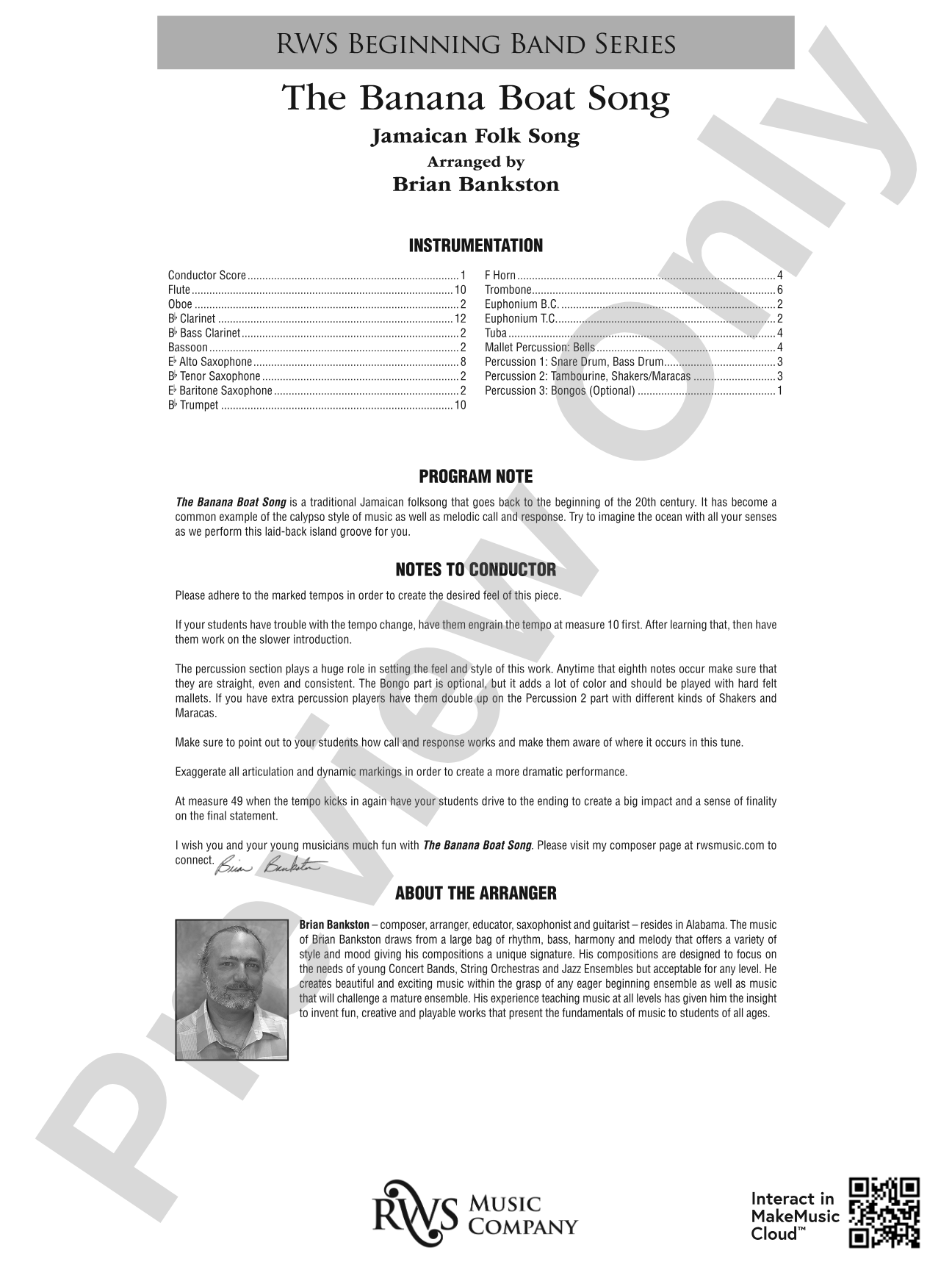 The Banana Boat Song: Concert Band Conductor Score & Parts