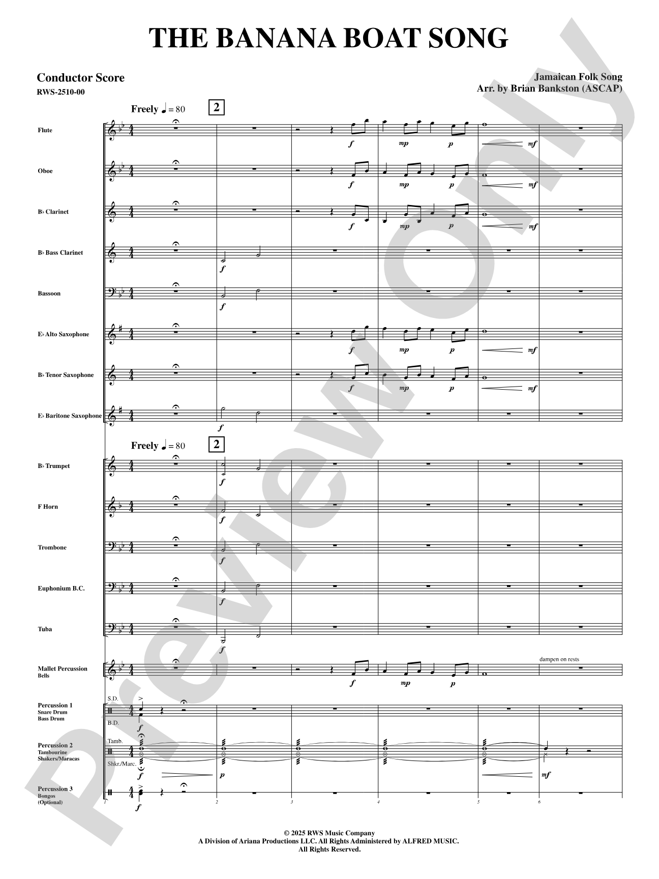 The Banana Boat Song: Concert Band Conductor Score & Parts