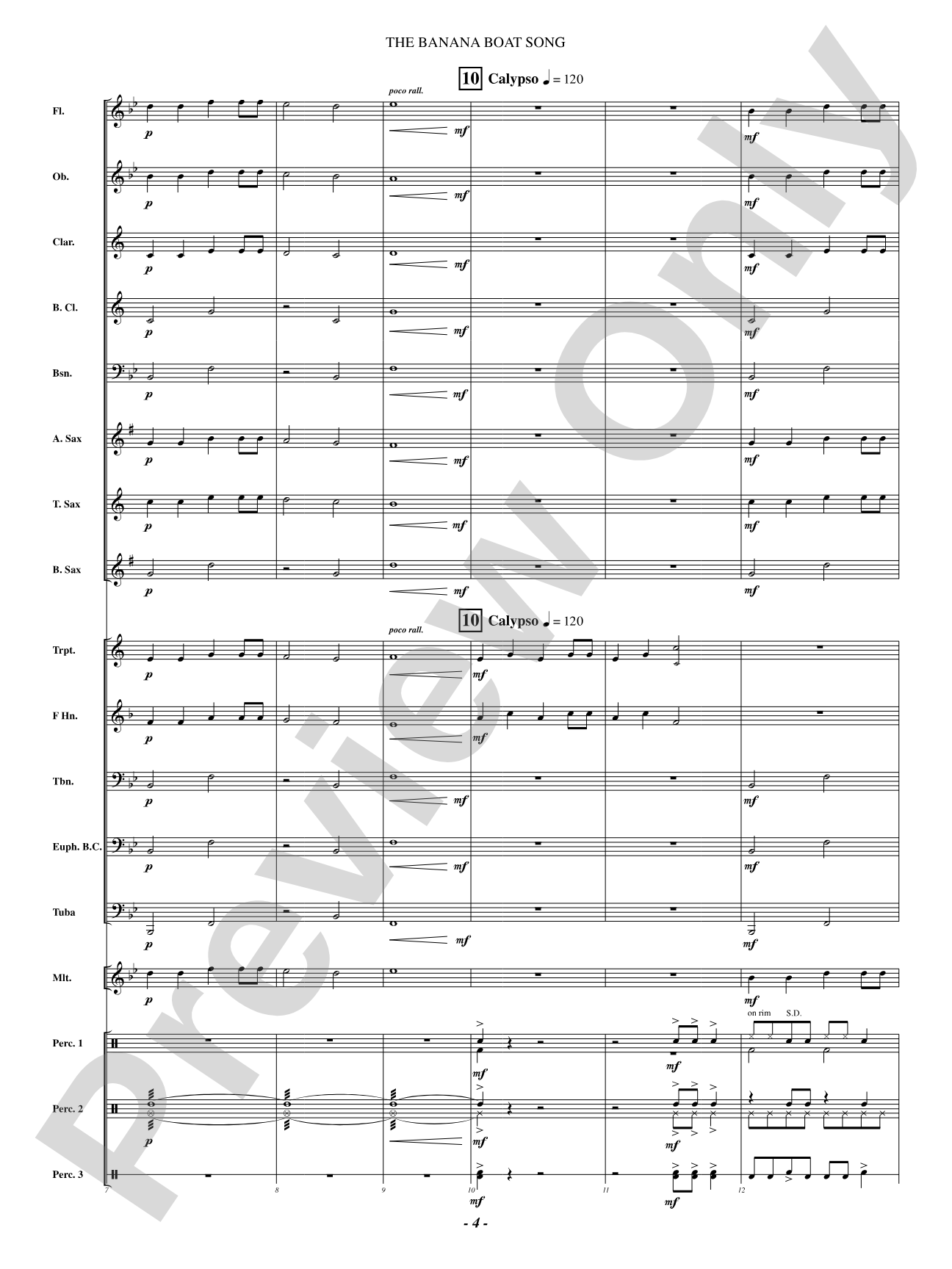 The Banana Boat Song: Concert Band Conductor Score & Parts