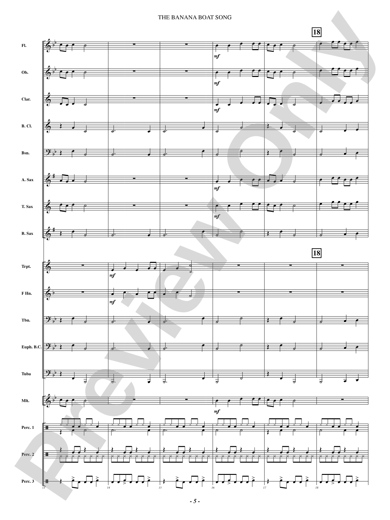 The Banana Boat Song: Concert Band Conductor Score & Parts