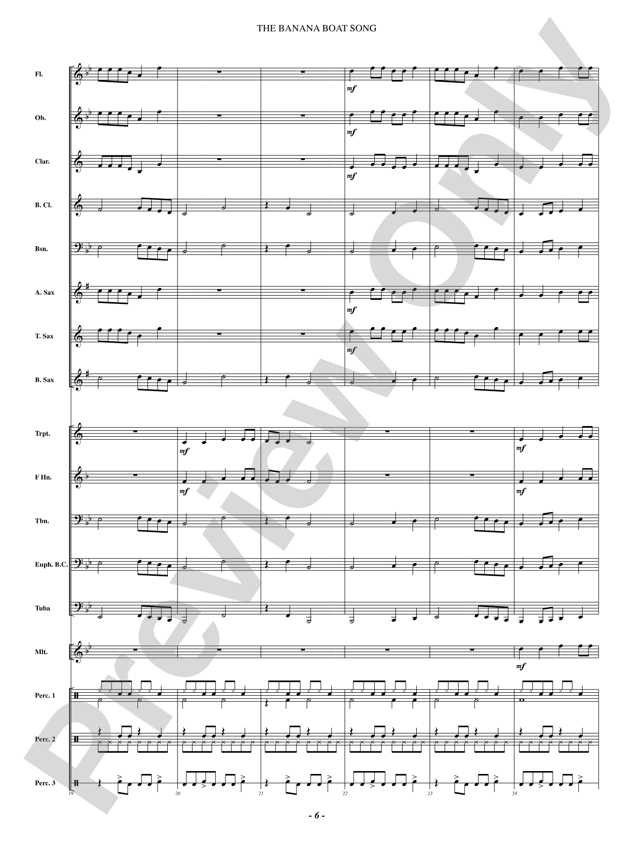 The Banana Boat Song: Concert Band Conductor Score & Parts