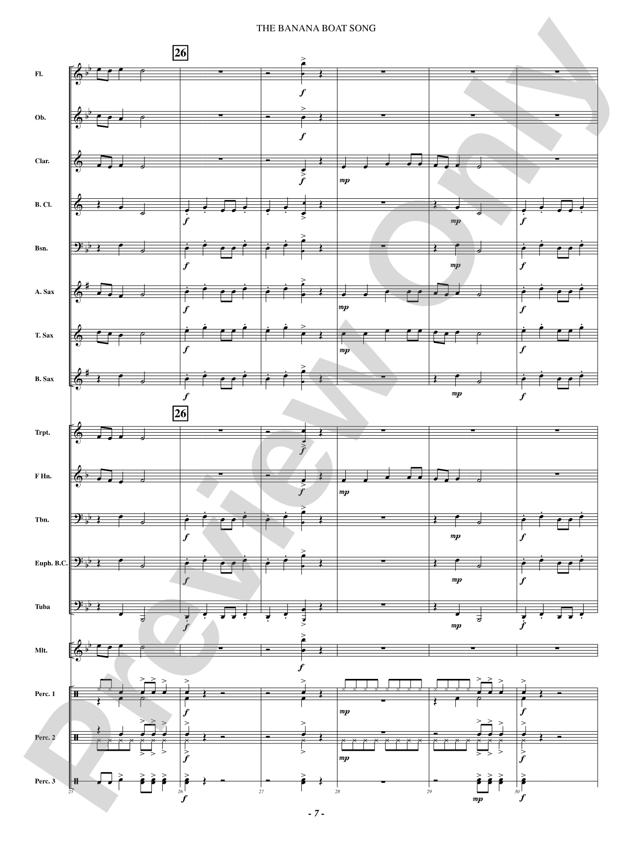 The Banana Boat Song: Concert Band Conductor Score & Parts