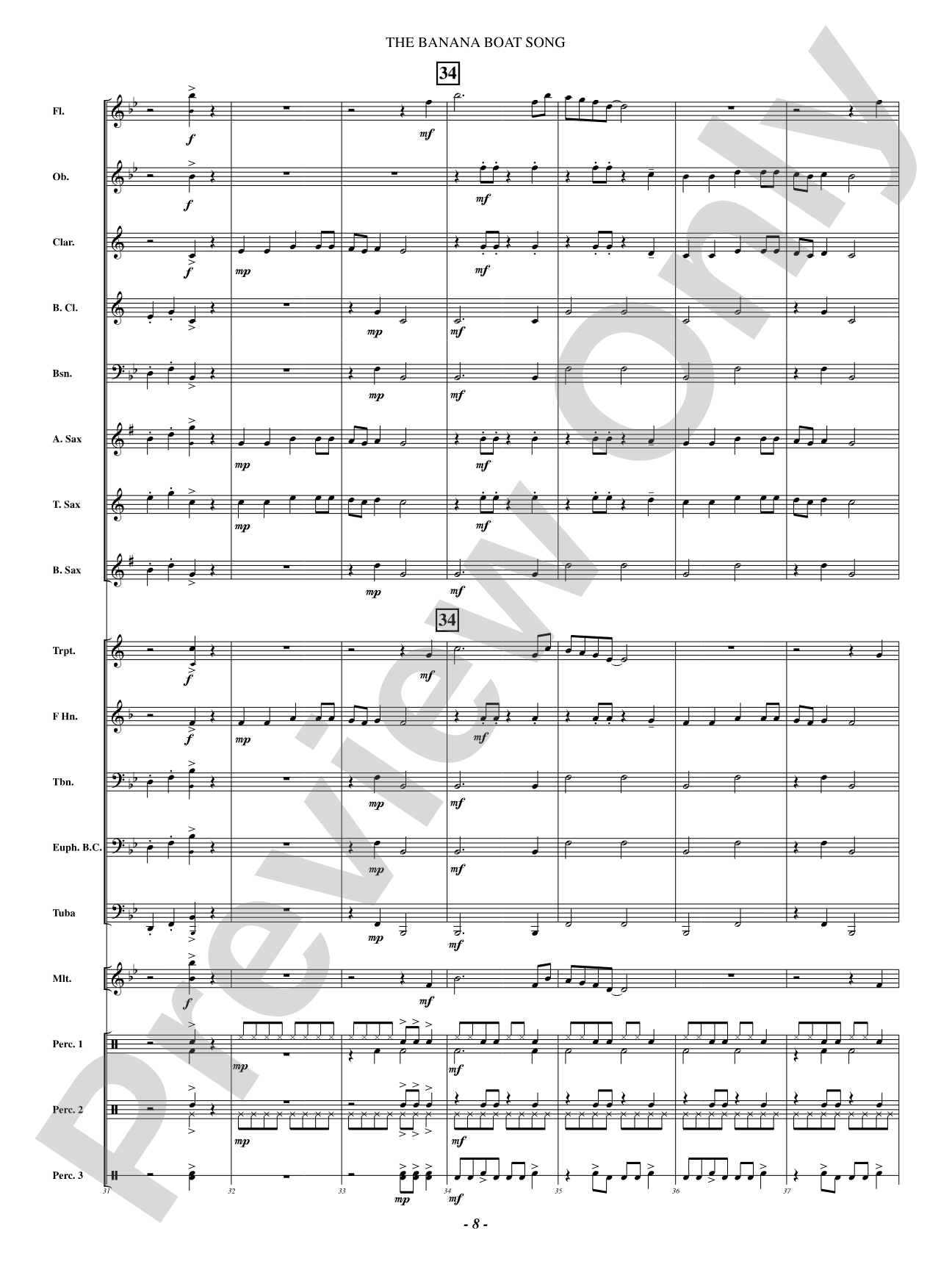 The Banana Boat Song: Concert Band Conductor Score & Parts