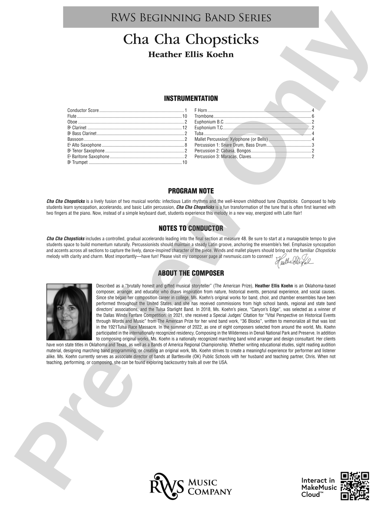 Cha Cha Chopsticks: Concert Band Conductor Score & Parts